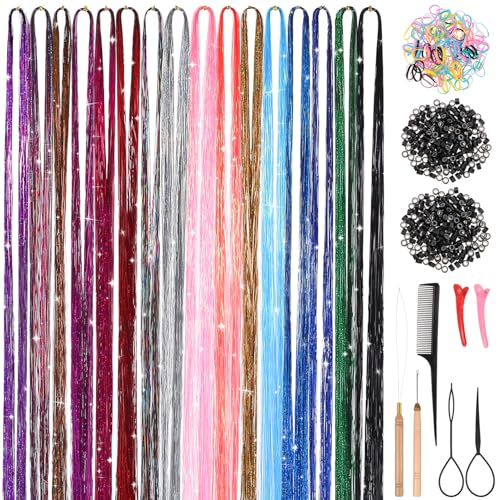 Healeved Hair Tinsel Kit with Tools 16 Colors 48 Inch Hair Extensions for Braiding and Styling Heat Resistant Glitter Strands for Parties Festivals and Cosplay - Image 3
