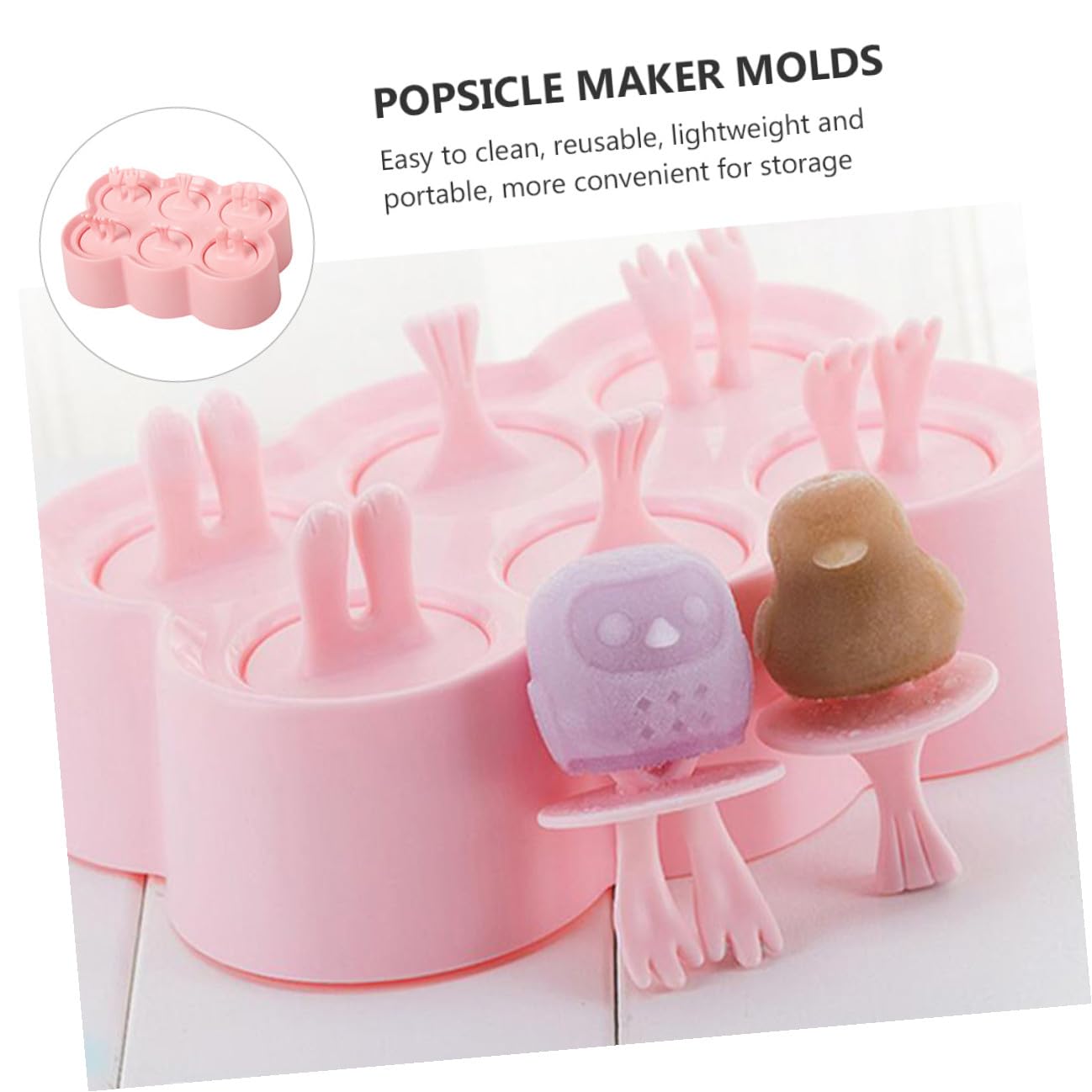 GARVALON 4 juegos Moldes para Polos de Silicona Reutilizables con Diseño Animal de Colores Verde Rosa y Azul Aptos para Helados Yogur y Cubitos de Hielo DIY
