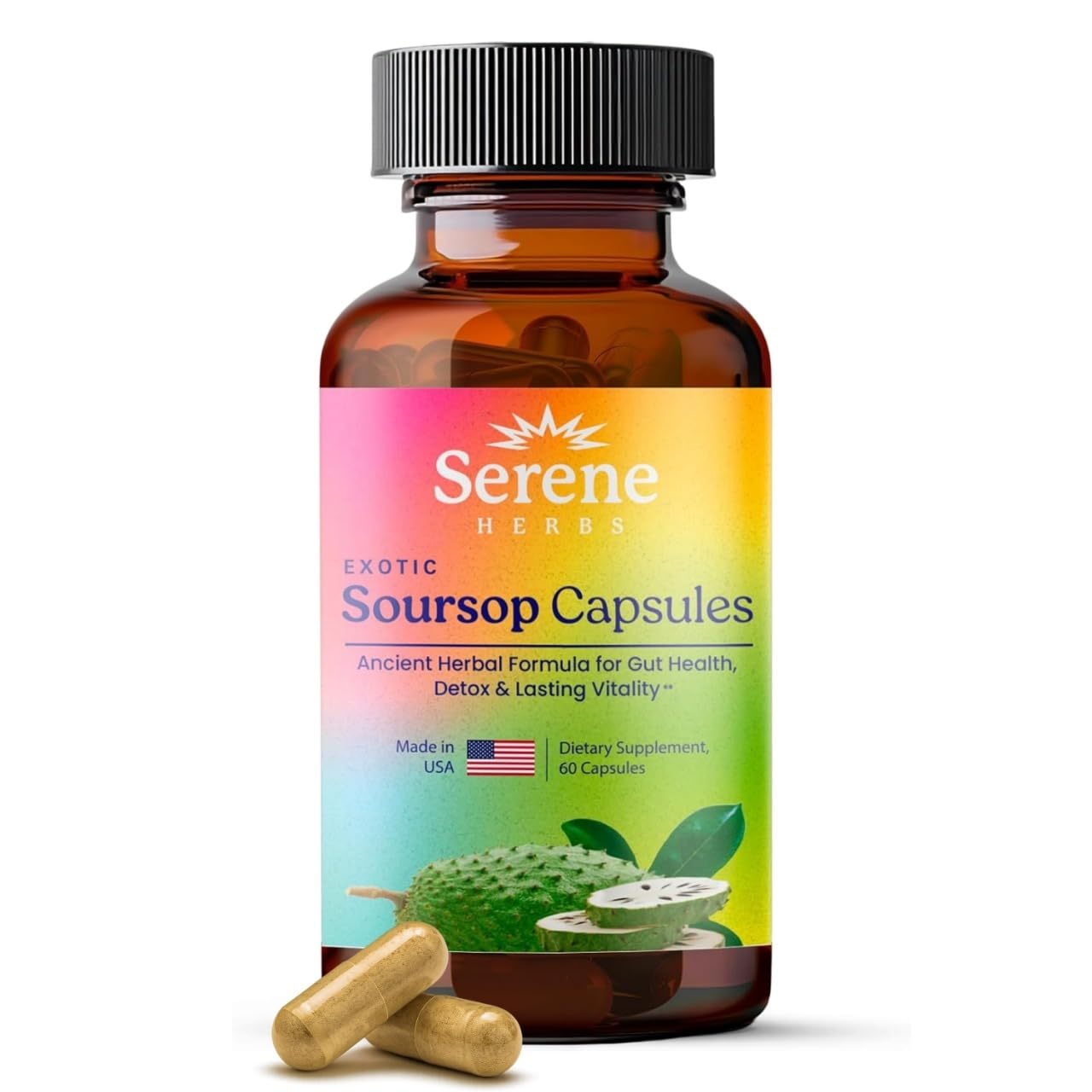 Serene Herbs Graviola Soursop Capsules Organic - Guanabana Extract Pills with Black Seed, Irish Moss & Moringa - 16 Herb Daily Supplements & Digestive