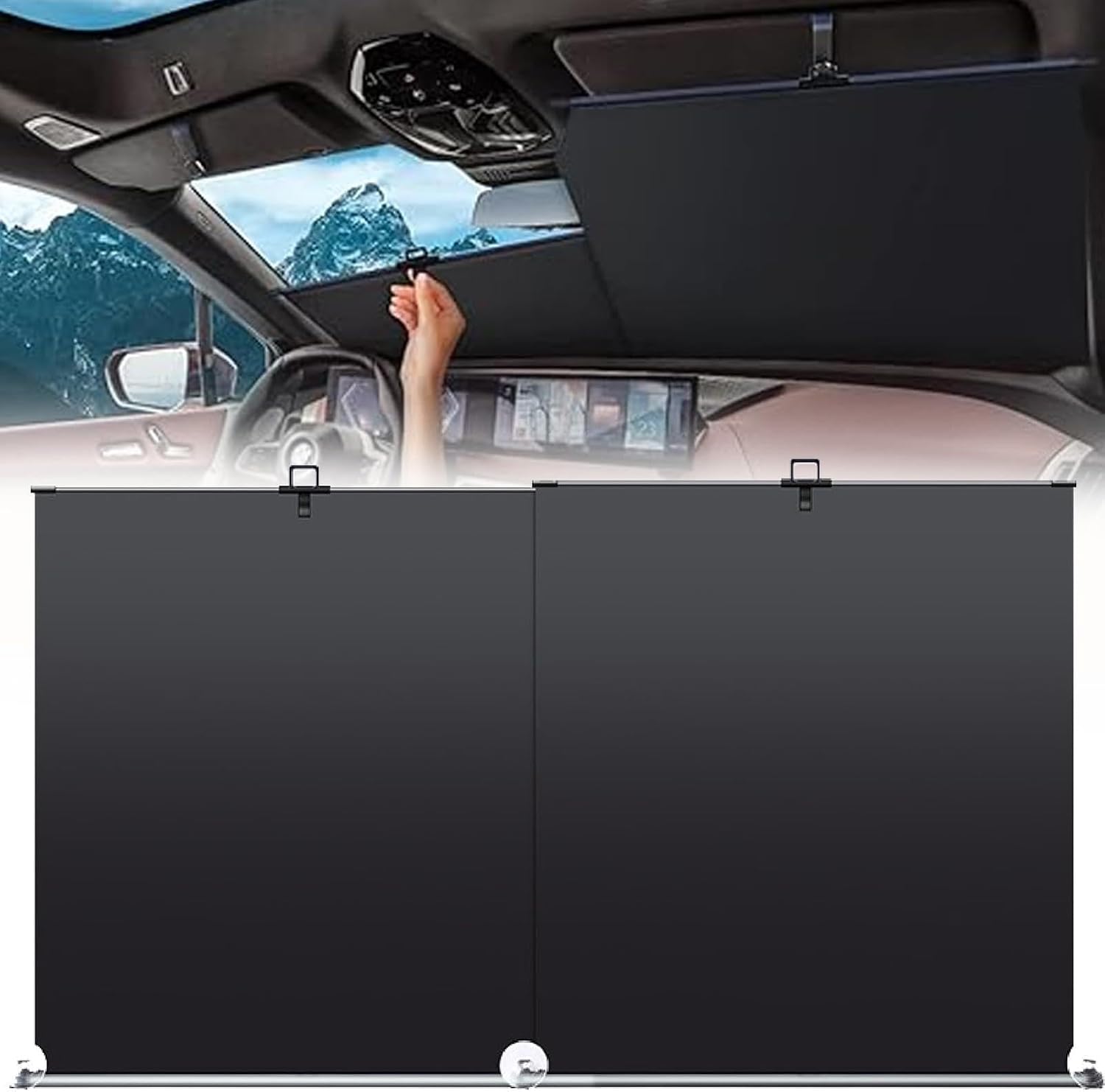 Automatic Retractable Sun Shade for Car, Heat Protection Sun Protection for Car Windscreen, Practical Sun Protection with Car Blocking Sun Visor for Car, 120 x 68 cm image 3