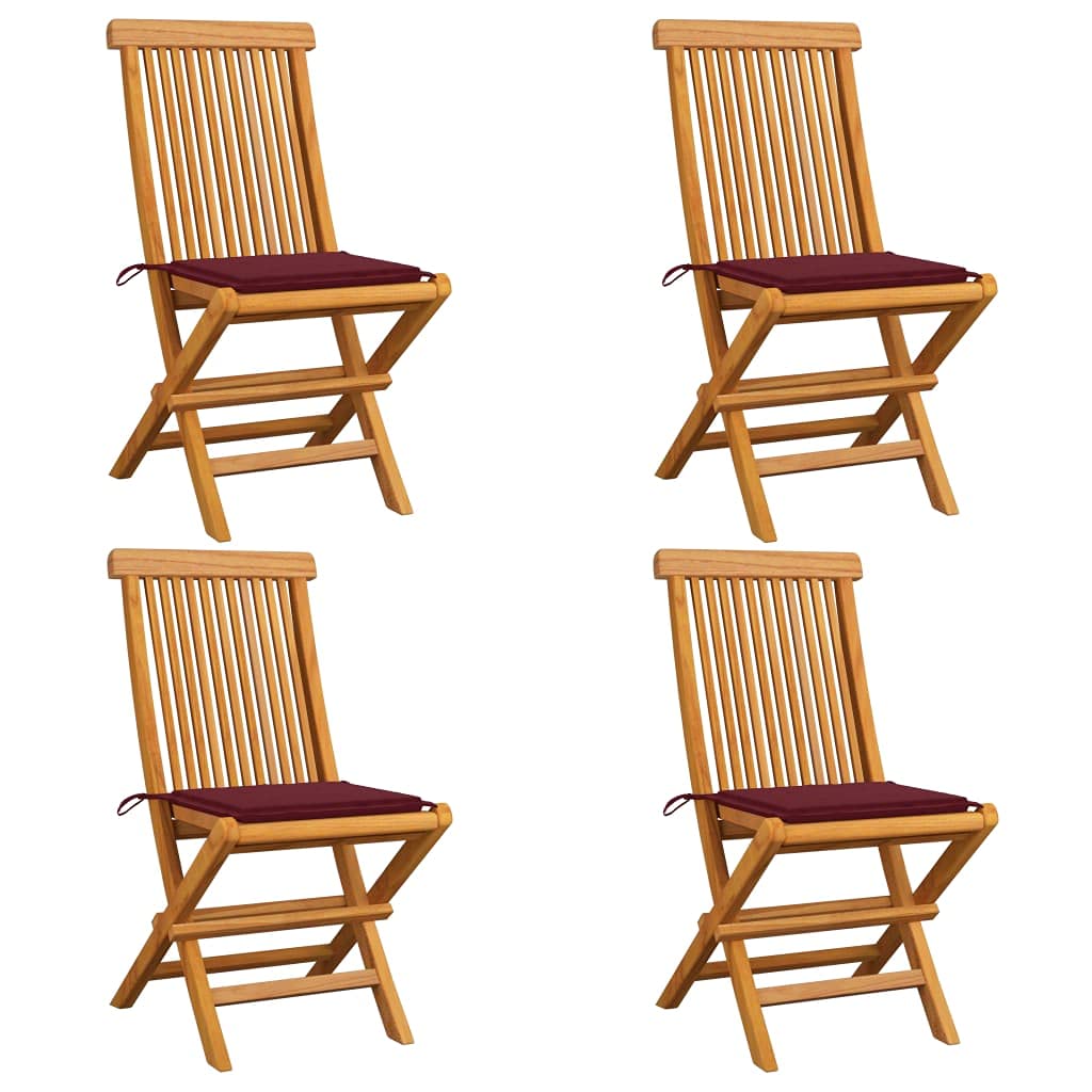 Chaise de jardin pliante en teck avec coussin rouge fauteuil bois extérieur balcon