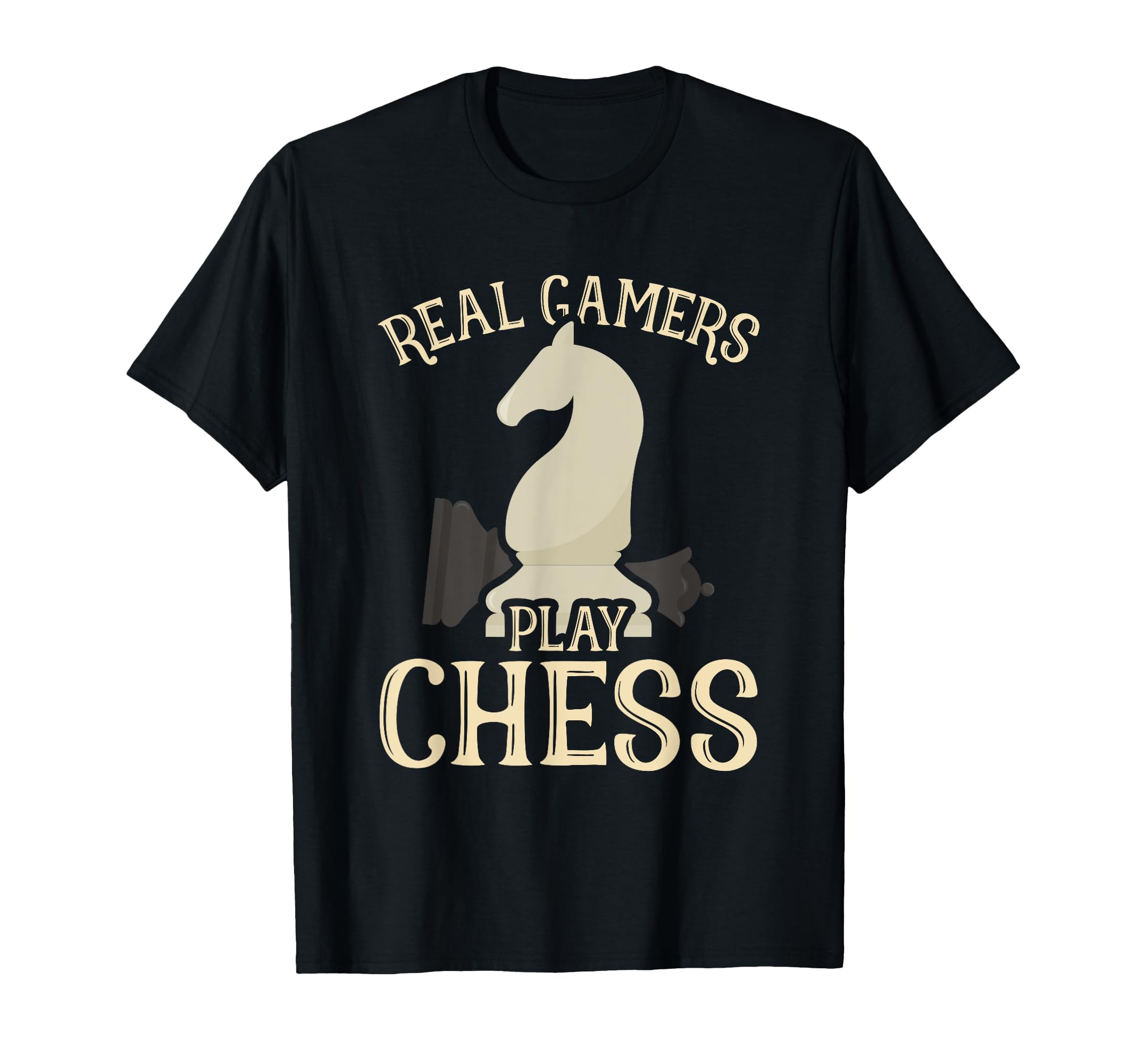 Real Gamers Play Chess Player White Chess Knight Club Lover T-Shirt, Black