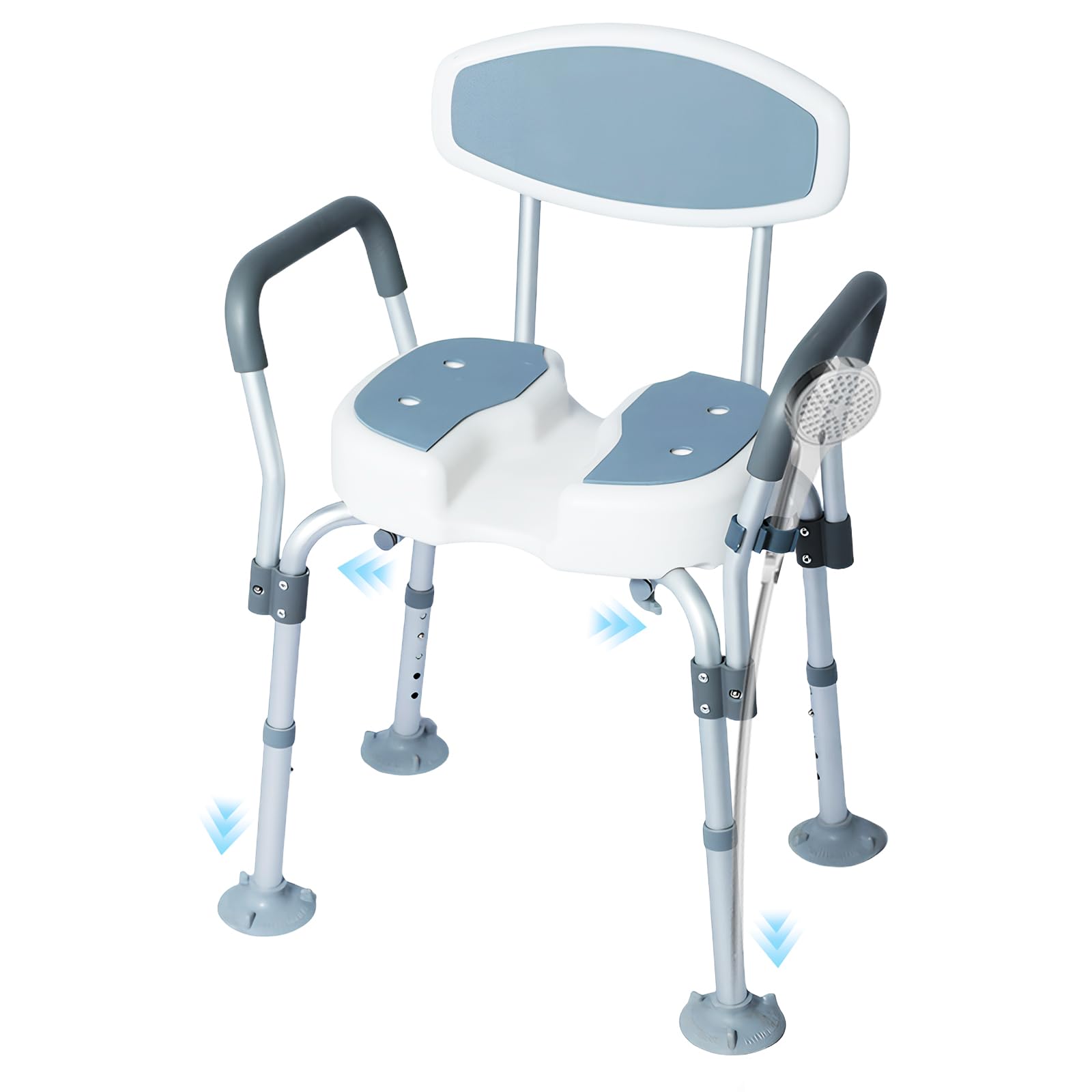 Taburete de Ducha para Personas Mayores, Silla para Ducha Antideslizante Silla de Baño Aluminio Altura Ajustable con Brazo Extraíble, hasta 136 kg