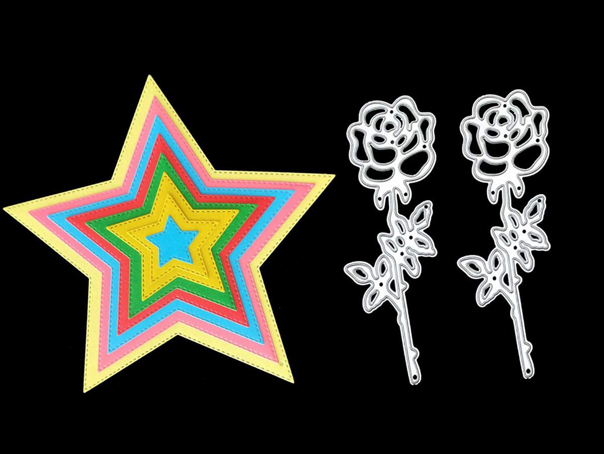 Biluer Metal Cutting Dies, 1PCS Metal Cutting Stencils Star Cutter Die Cut Set And 2PCS Metal Rose Flower Cutting Dies for DIY Scrapbooking Album Card Making Embossing Template