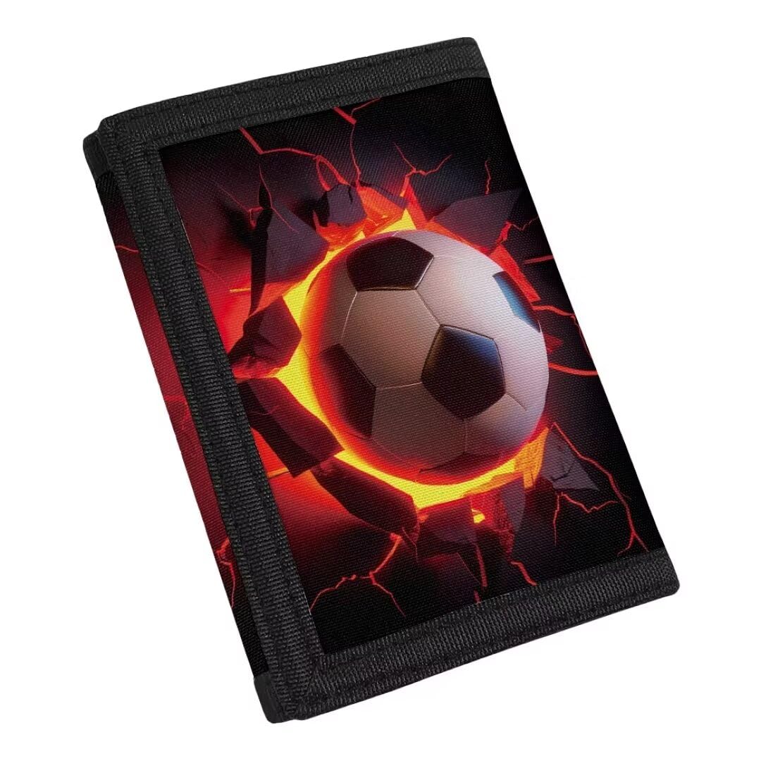 Coldinair Boys Wallet for Kids Ages 9-14,Fire Soccer Trifold Purse Handbag Toddler/Youth Kids Wallets Coin Pocket Bag Card Holders Nylon Novelty