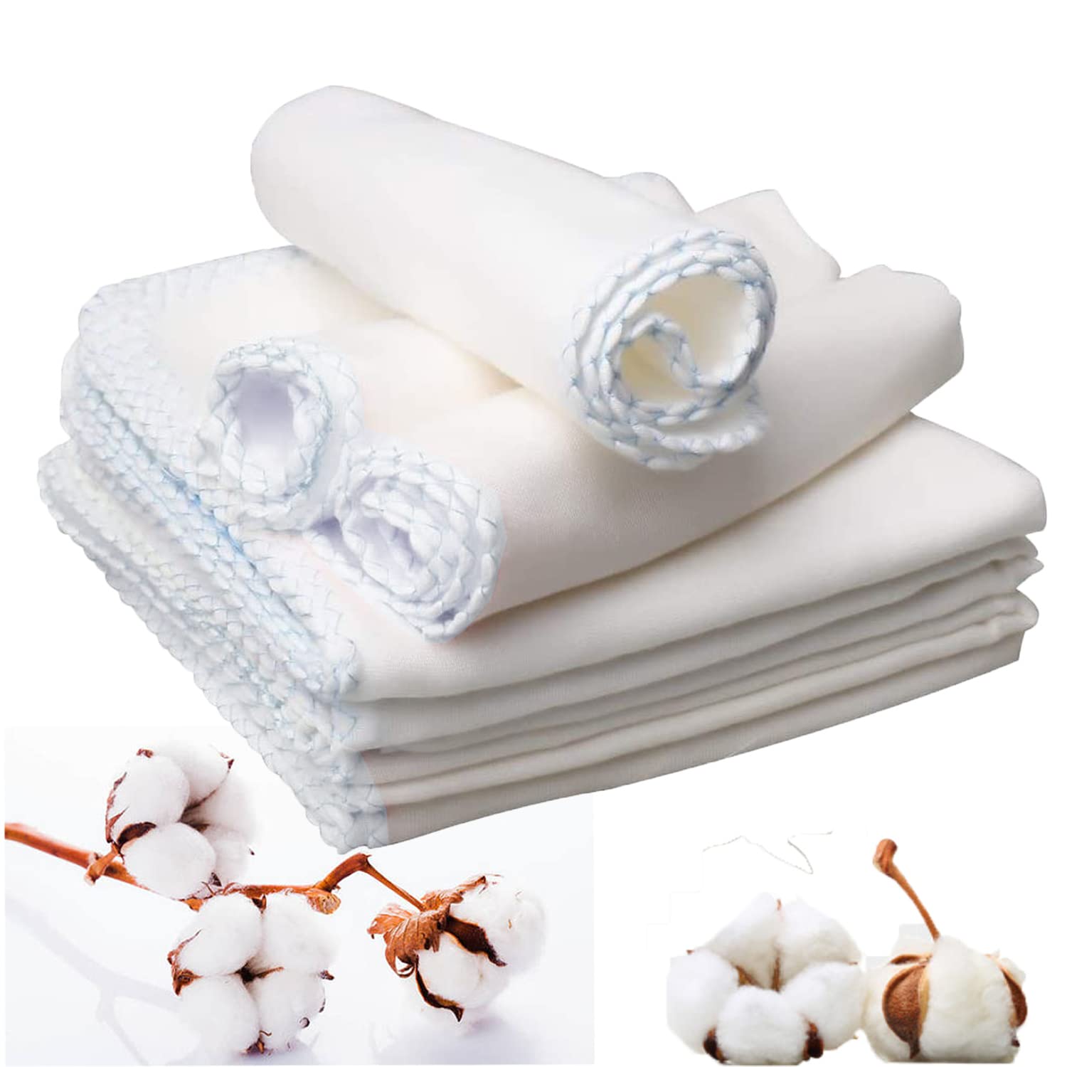 Lanjue 10 Pack Muslin Face Cloths, 30x30cm Cotton Face Muslin Pack Facial Towels Reusable Eco Friendly Cleansing Cloths Remover for Makeup Removal Facial Cleaning