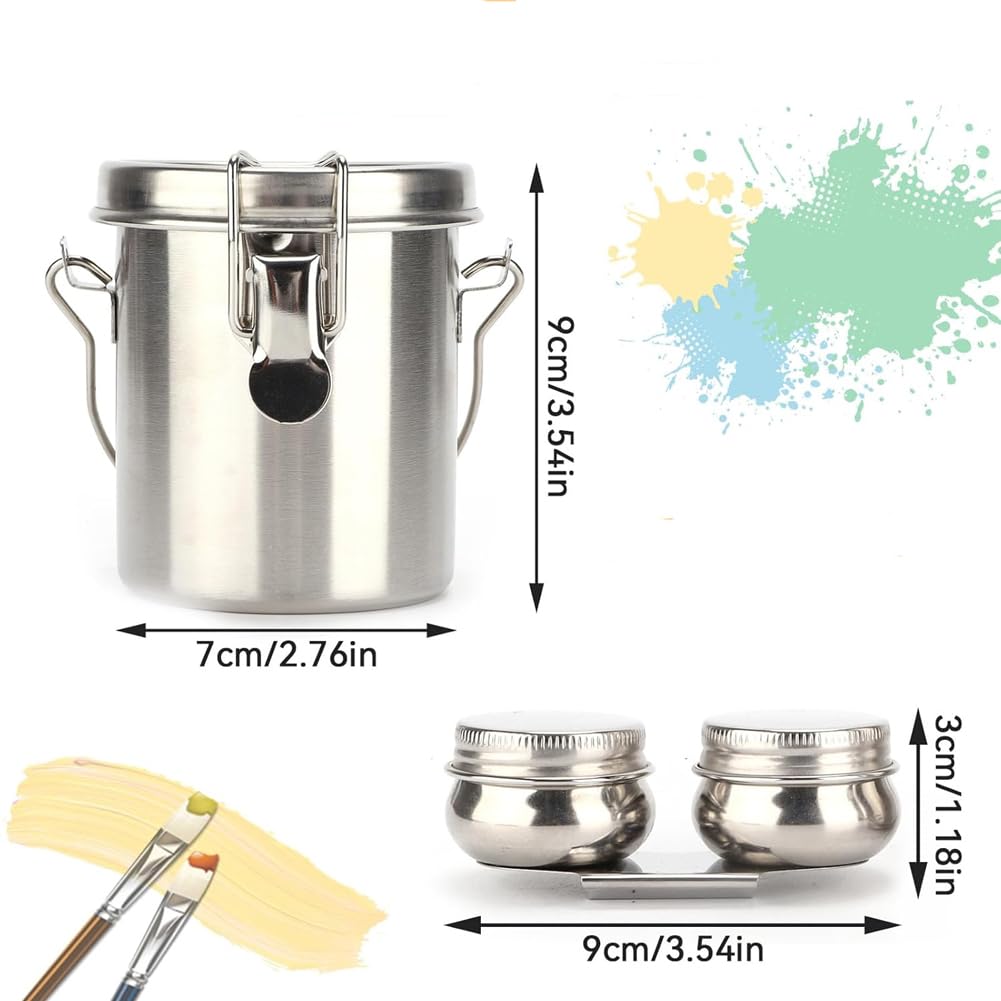 Seau De Lavage De Brosse en Acier Inoxydable, Nettoyage Pinceau Peinture Huile avec 2 Godets À Palette RéTractables Filtre Amovible pour Peinture à l'huile Aquarelle Gouache Et Acrylique