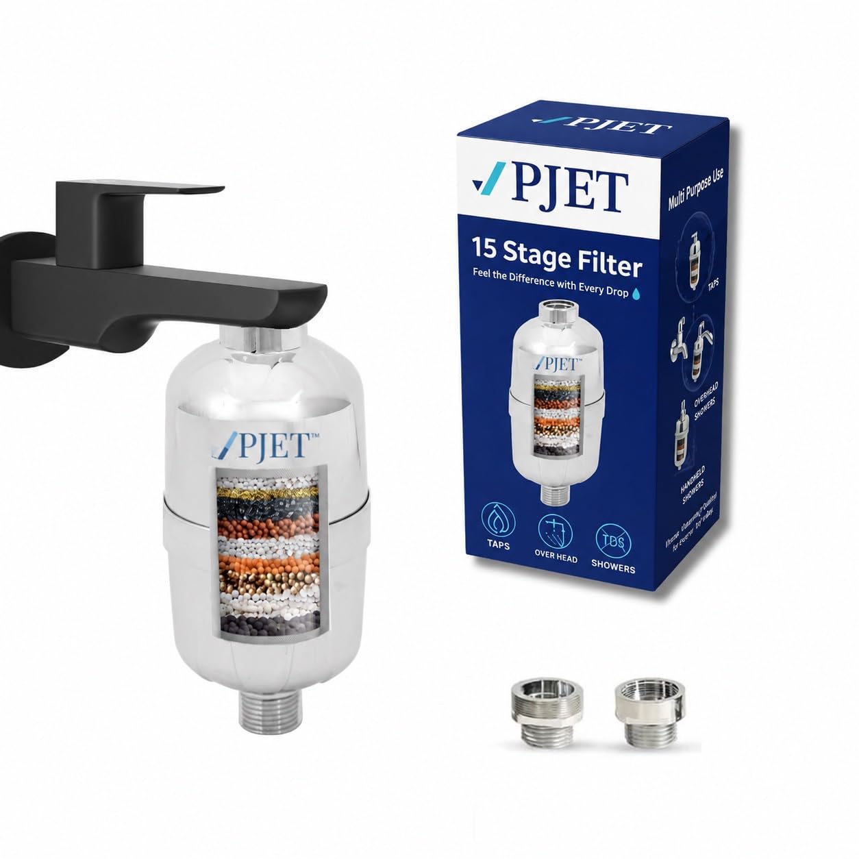PJET 15-Stage Hard Water Filter for Bathroom Tap & Shower | Advanced Water Softener & Purifier | Reduces Chlorine, Rust, & Impurities | Helps Reduce Hair Fall & Dry Skin | Universal Fit | Silver-picture-23