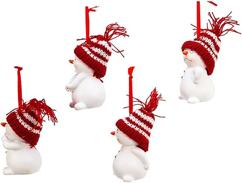 Miniatura 3 de Kurt Adler C9692 Muñeco de nieve con sombrero de punto de rayas rojas y blancas juego de adornos decorativos de Navidad con varias caras animadas