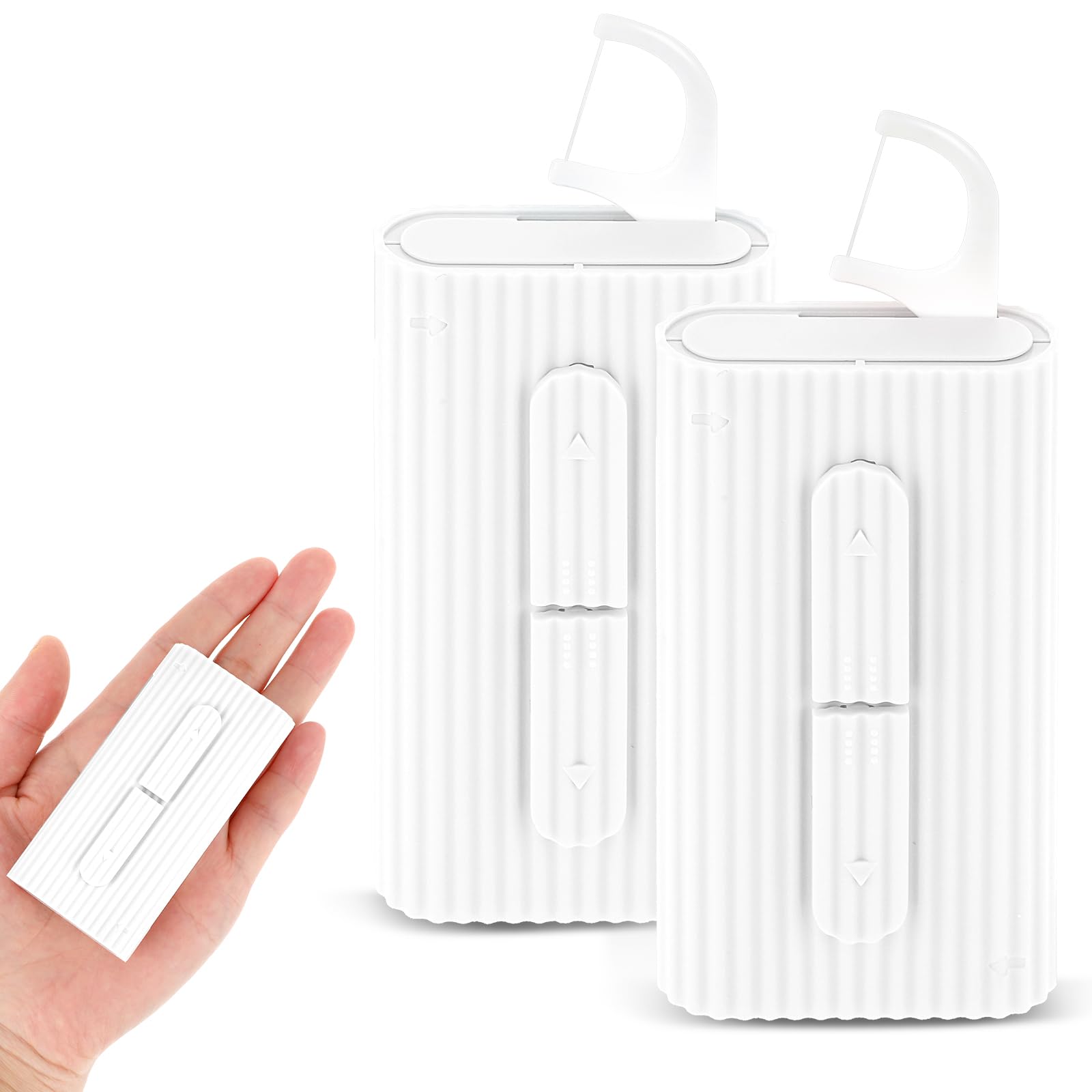 Andibro Scatole portatili per filo interdentale, 2 pezzi 20 plettri dispenser per filo interdentale ricaricabile strumento da viaggio per la pulizia dei denti Automatici di Bastoncini (Bianco)