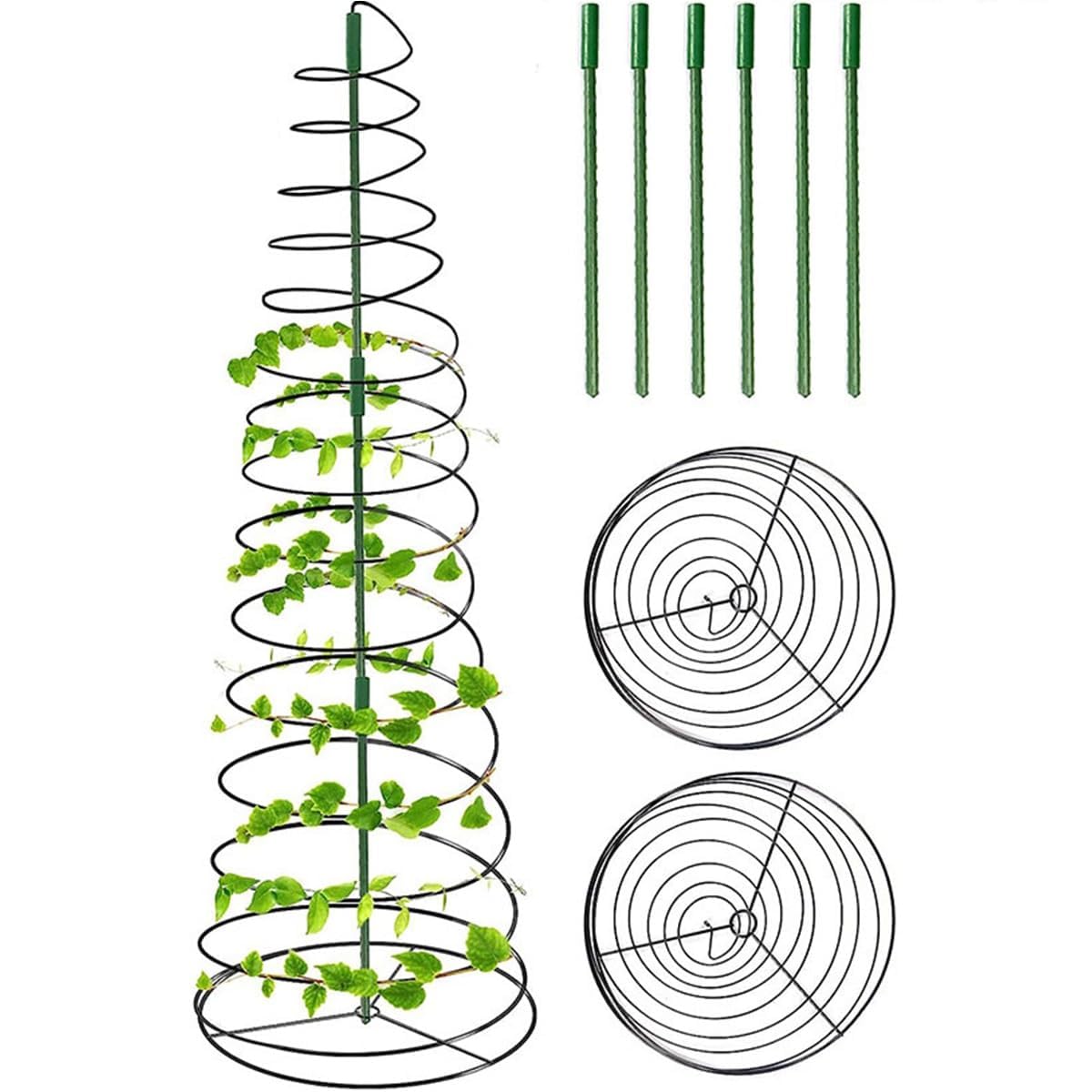 Spiral Metal Green Bean & Pea Trellis 3-Section Lightweight Climbing Plant Support for Outdoor Garden Patio & Backyard Vine Growth (1 Pack)