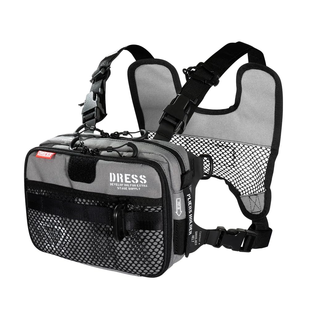 DRESS Tactical Chest Bag, Fishing Bag, Rucksack, Light Game, Agging, Rod Holder, Plier Holder, Large Capacity gray