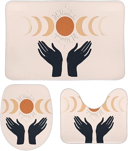 Bohemian Hands - Juego de tapetes de baño de fases lunares para 3 piezas, tapetes de inodoro, suaves y cómodos, absorben el agua, antideslizantes,