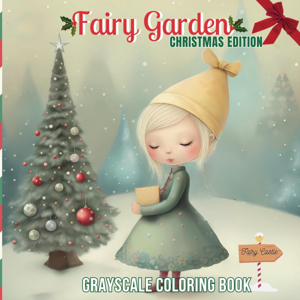 Fairy Garden Christmas Edition - Grayscale Coloring Book (Super Cute Grayscale Coloring Books)