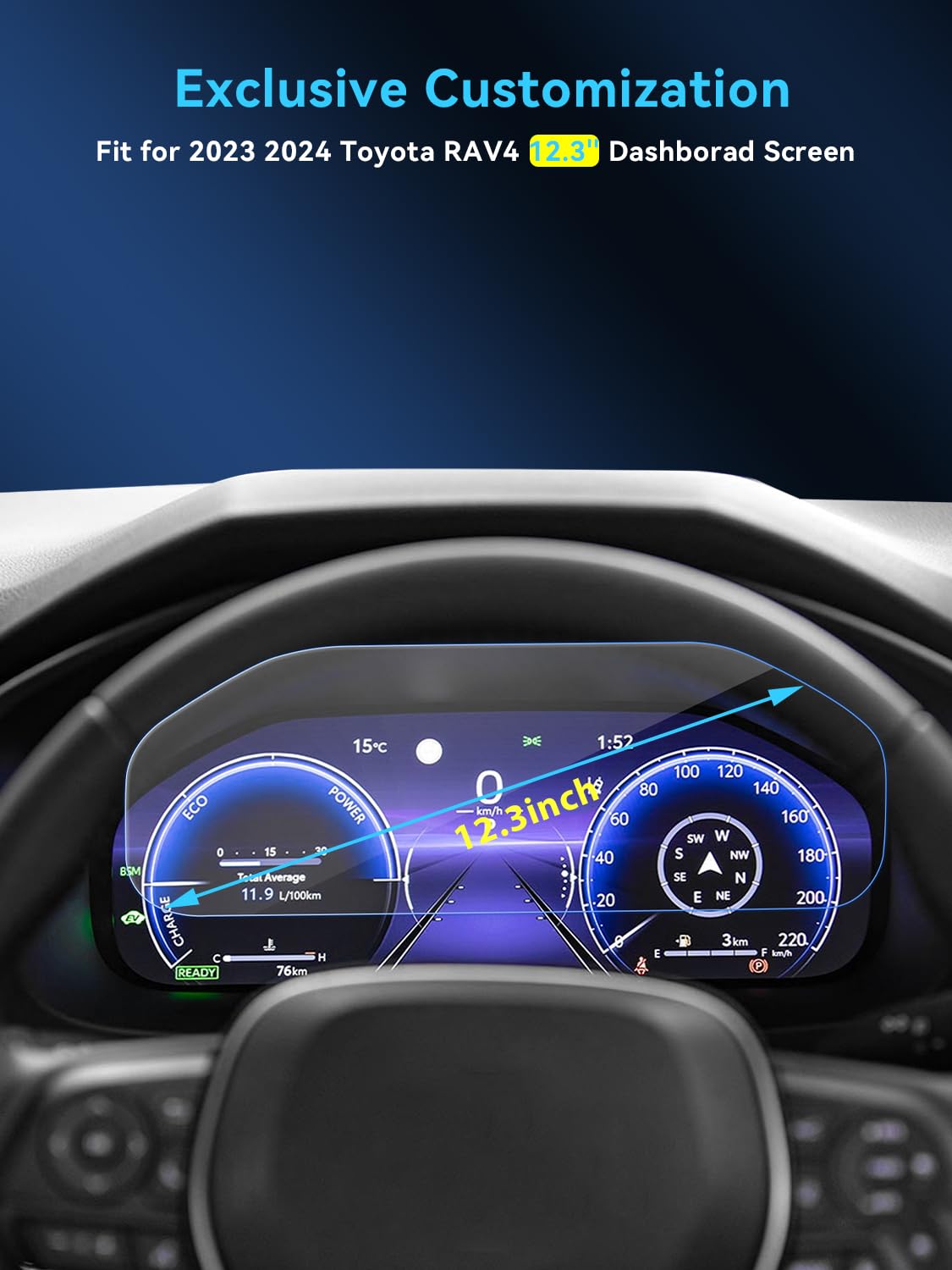 LANTU 2PCS Car Dashboard Nano Screen Protector for 12.3 Inch 2024 2025 2023 Toyota RAV4 Accessories Dash board High-Profile LCD Instrument Screen Protector Films for Toyota RAV 4 HD Clear Bubble Free