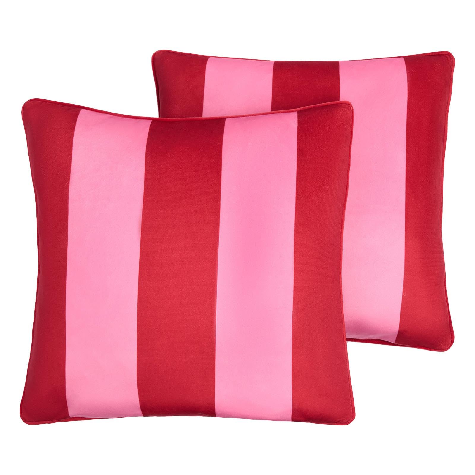 Ohs Red/Pink 2 Pack Cushion Covers Matte Velvet Stripe Cushion Covers, Ultra Soft Velvet Striped Pattern Pillowcases With Hidden Zipper Valentines Gift Sets For Sofa Or Any Room, - 45X45cm