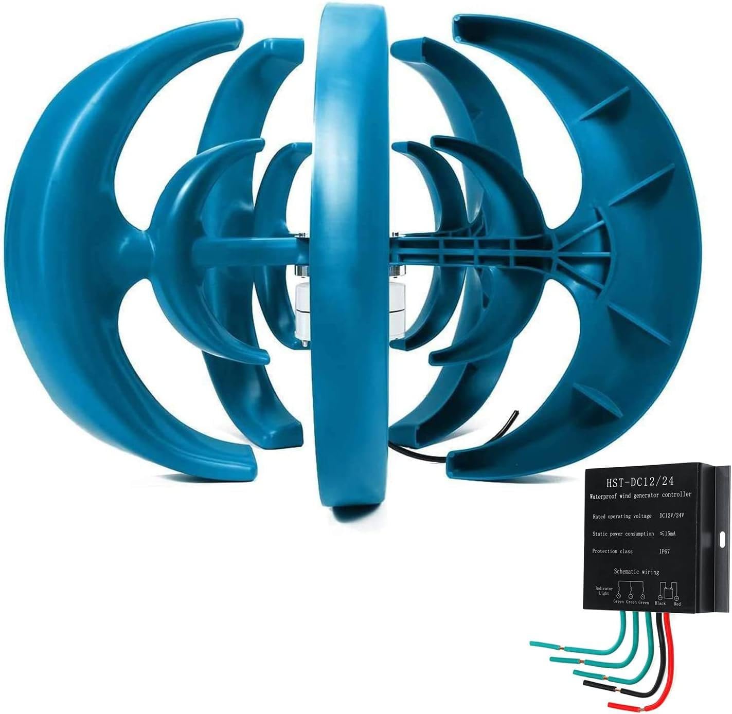Micro Turbine Eoliche Verticali 12V 24V Generatore Eolico a Magnete Permanente Trifase Generatore Eolico Modello Di Turbina Eolica Ad Asse Verticale, Kit Generatore Eolico Portatile Fai Da ,Blue-24V
