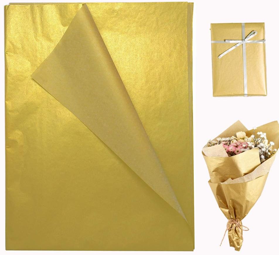 Gold Tissue Paper,Metallic Gift Wrapping Paper 50 Sheets 14 * 20 inch for Wedding Birthday,Anniversary Party,Valentine’s Day Decoration