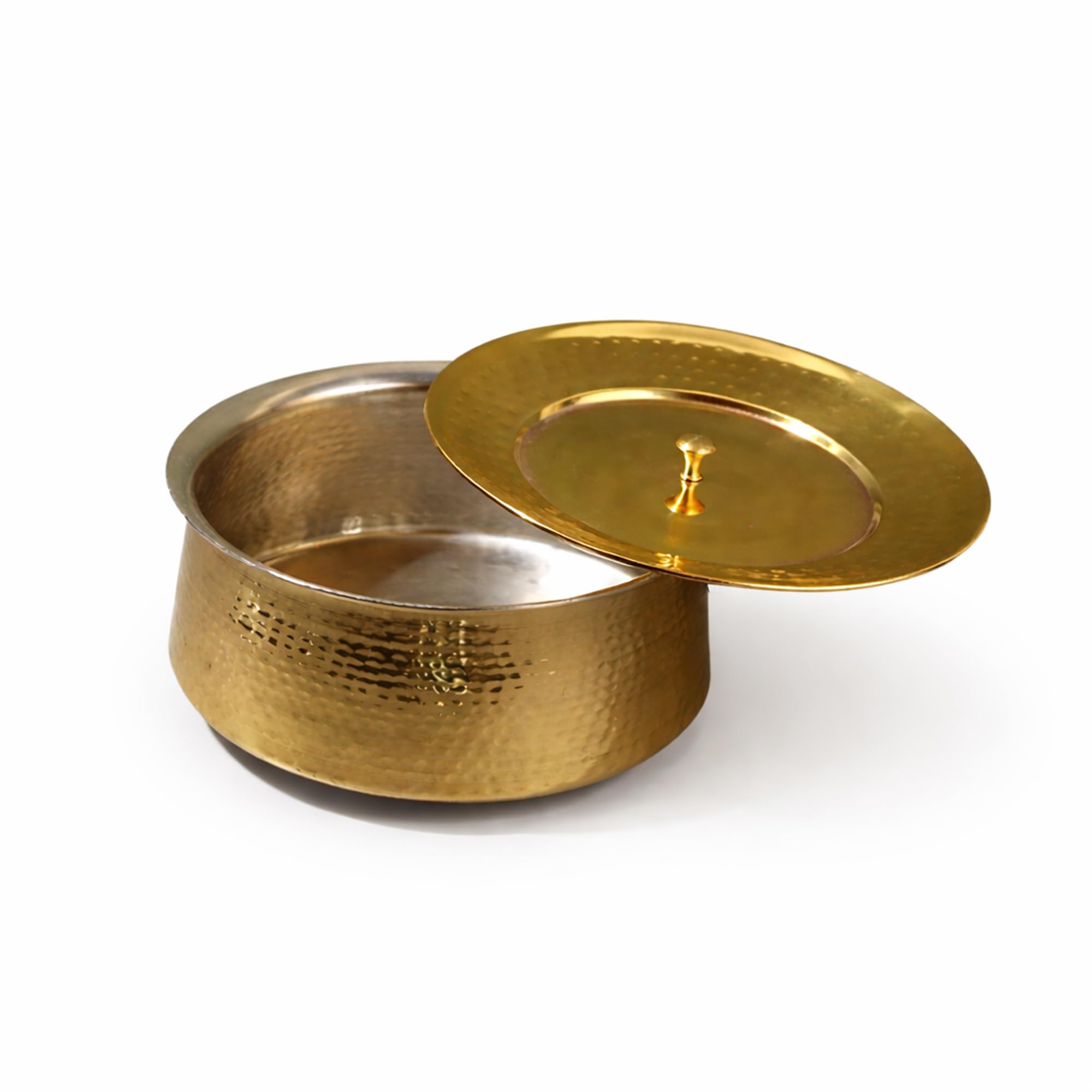 Brass Hammered Kalai Coated Handi with Lid | Brass Lagan Cooking Pot for Dum Biryani,Dal & Curry 2.5 Liter-image-5