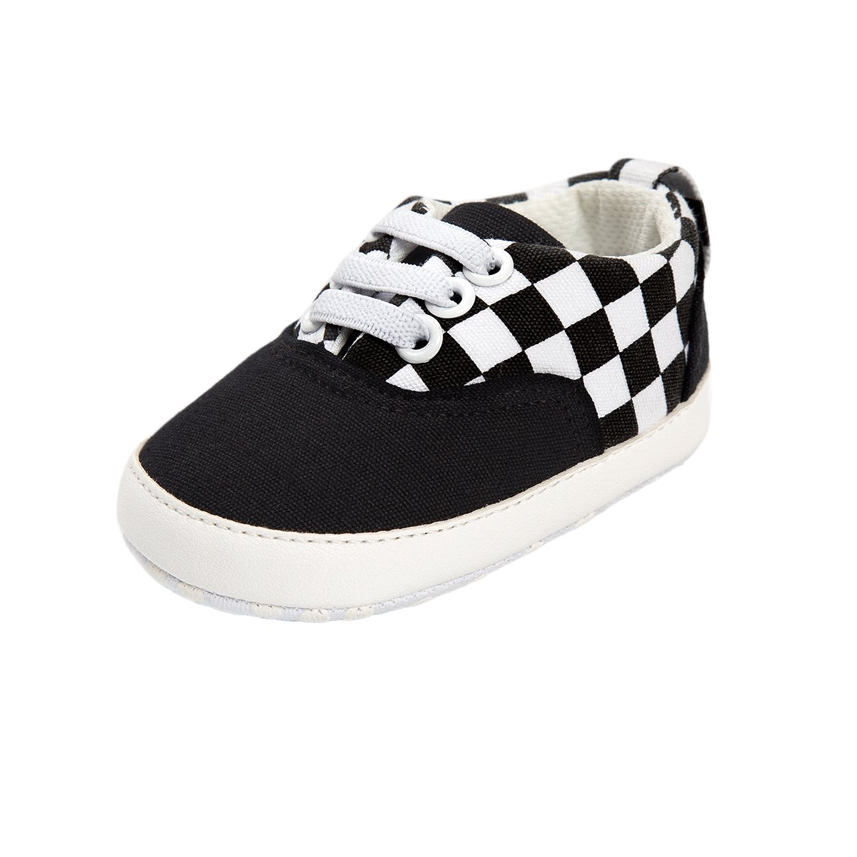 RVROVIC Baby Boys Girls Shoes Canvas Toddler Sneakers Anti-Slip Infant First Walkers 0-18 Months (11cm (0-6months), 5365 Black Grid)