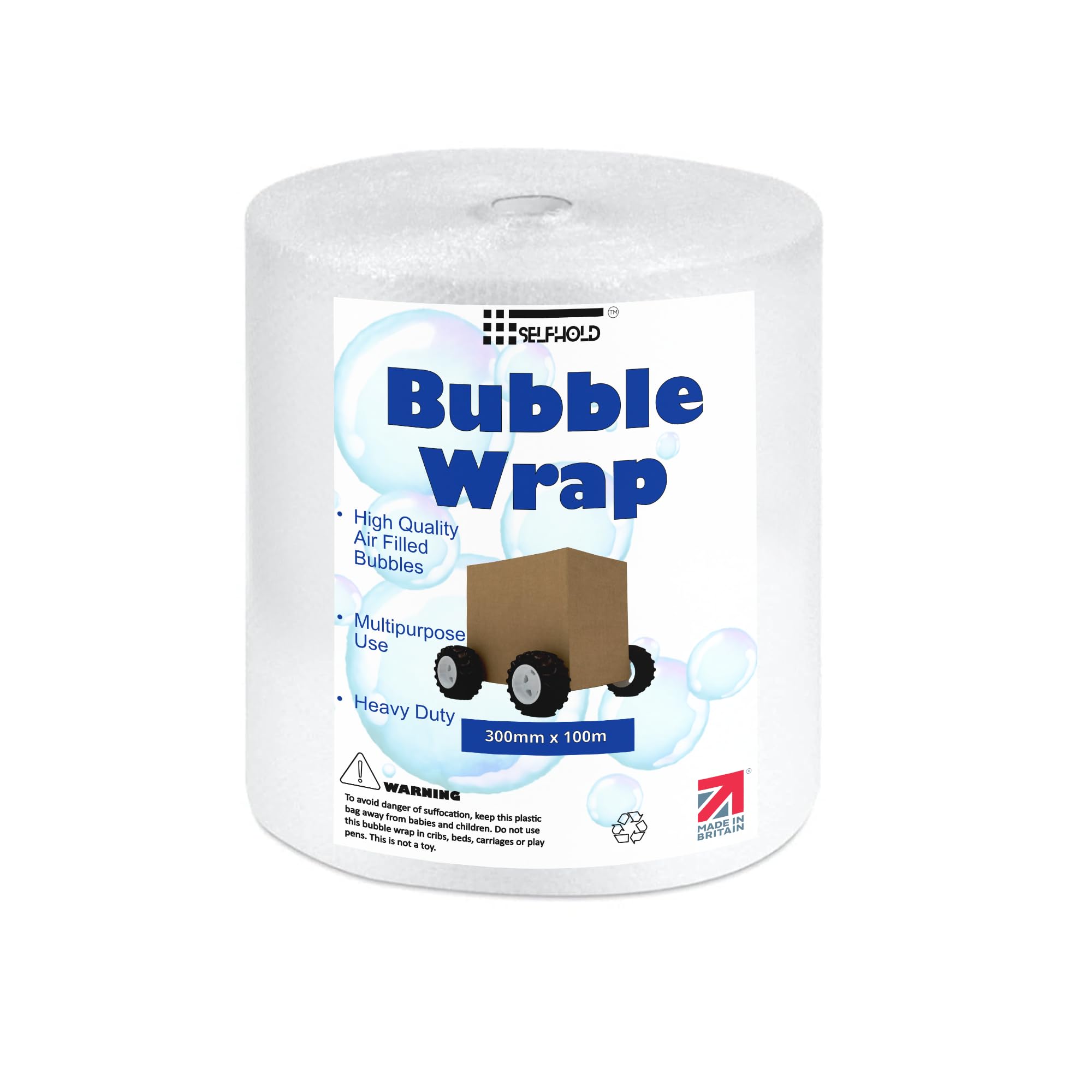 SelfHold Small Roll of Bubble Wrap (10mm Dia), Air Bubbles Packaging for Moving House, Shipping and Storage (300mm x 100m (small parcels, glassware))