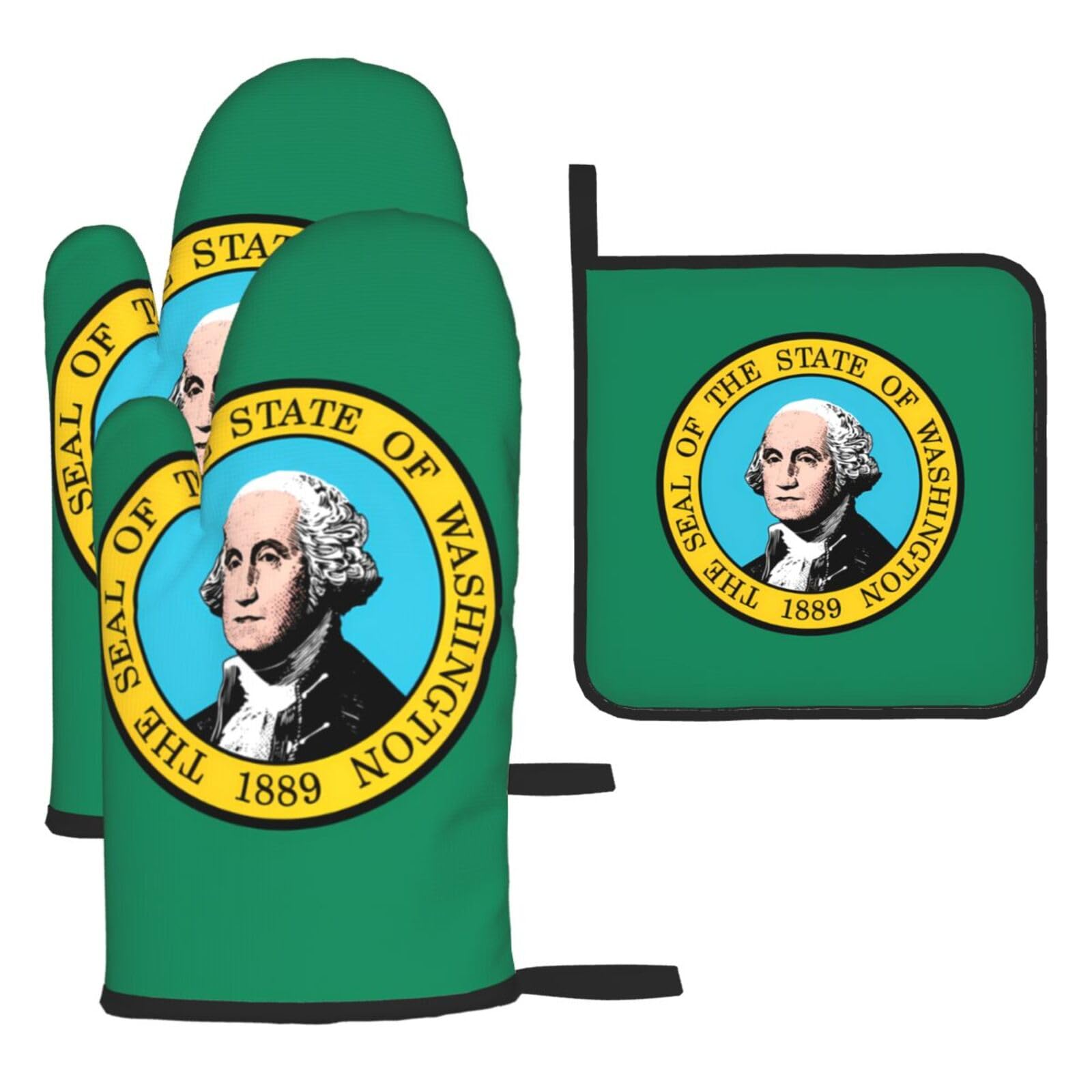 Washington Flag Oven mittens and oven mitts three-piece set suitable for oven, grilling, baking, microwave and home cooking.