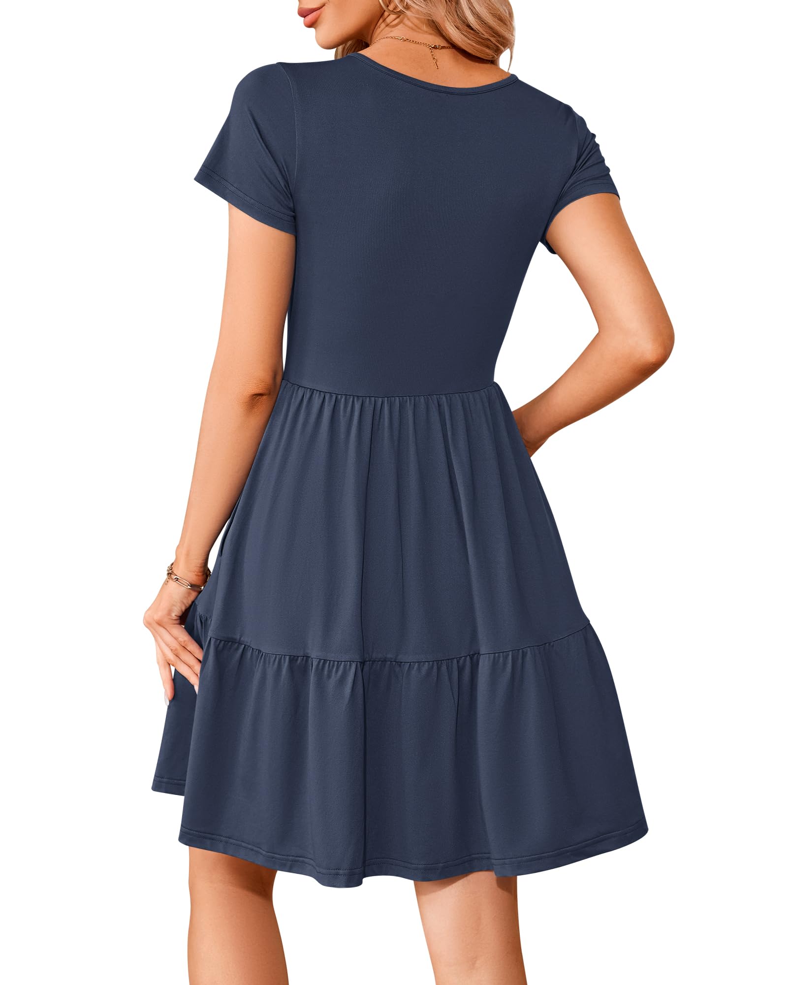 WNEEDU Abito Estivo da Donna con Scollo a V da Spiaggia, Festa Elegante, Casual a Maniche Corte A-Line con Tasche