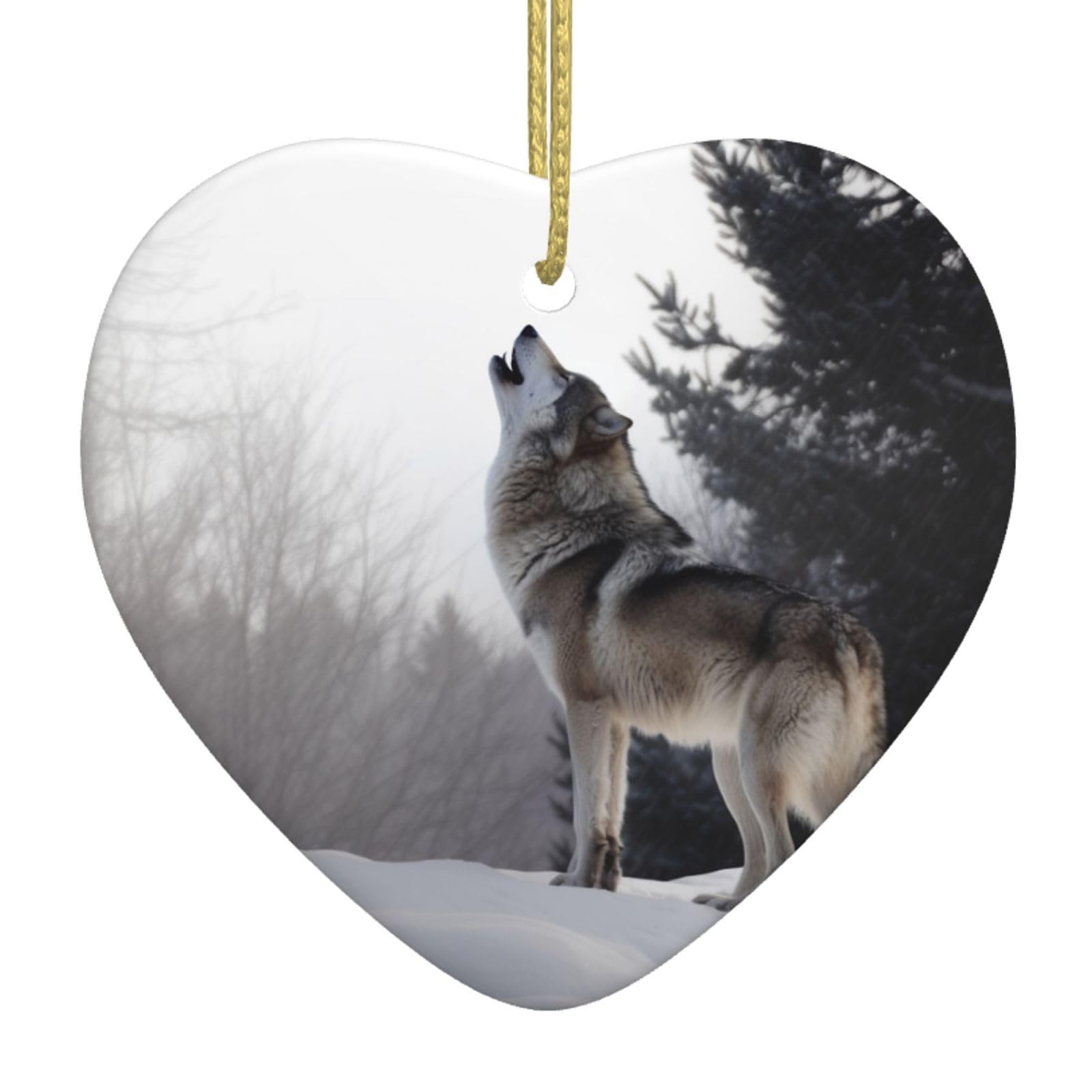 Fodpand Women's White Howling Wolf Christmas Ornaments 2025, Gift Exchange For Men, Collectible Ceramic Ornament Heart Hanging Ornaments For Christmas Tree Decoration