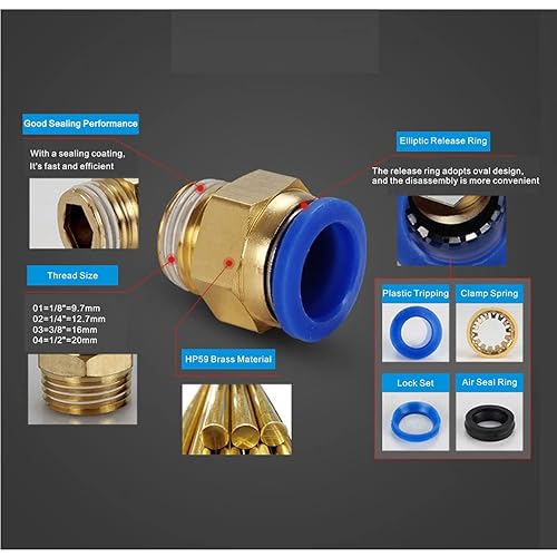 Miniatura 6 de Kit de tubo de línea de aire, tubo de manguera de aire de poliuretano neumático de 5/16 pulgadas (0.315 in) de diámetro exterior x 32.8 pies y kit