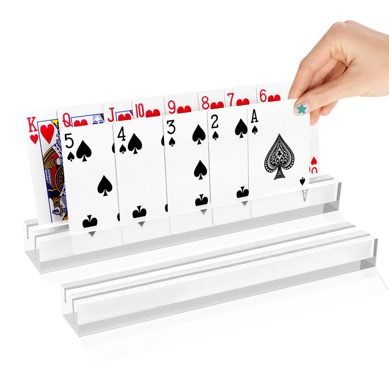 Soporte para Naipes, 2PCS Acrílico Soporte para Juego de Cartas, Titular de La Tarjeta de Juego para Niños Discapacitados Adultos Personas Mayores (Blanco)