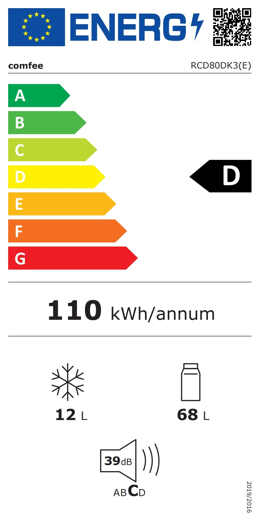 Comfee RCD80DK3(E) Kühlschrank mit Gefrierfach, 80L Kleiner Kühlschrank, Obst- und Gemüsefach, 84.5 cm H, 47.5 cm B, 110 kWh pro Jahr, Einstellbare Temperaturregelung, Verstellbare Füße, Schwarz