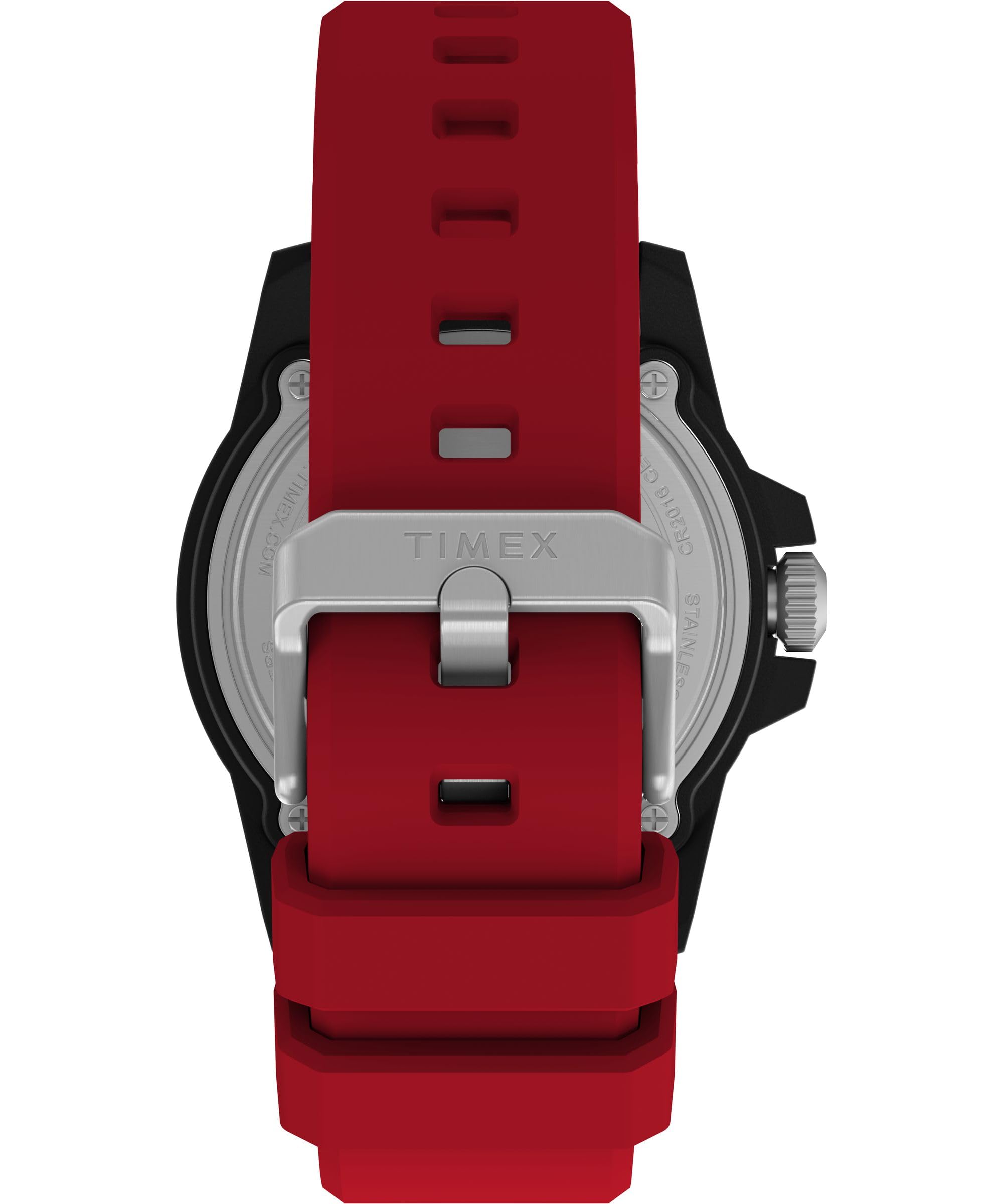 Timex Reloj Diver para hombre de 42 mm, correa roja, esfera negra, caja negra, Rojo -