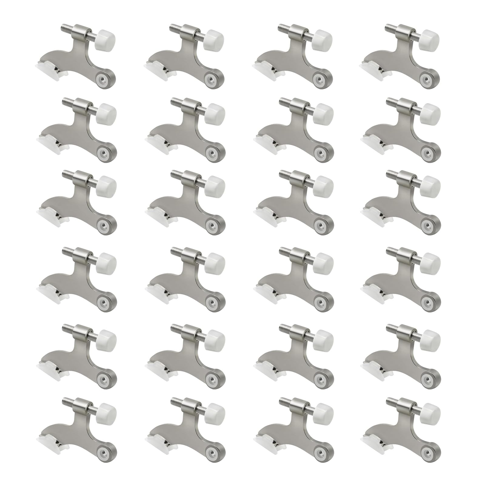 Paquete de 24 topes de puerta de níquel cepillado, topes de puerta ajustables resistentes con puntas de goma para parachoques