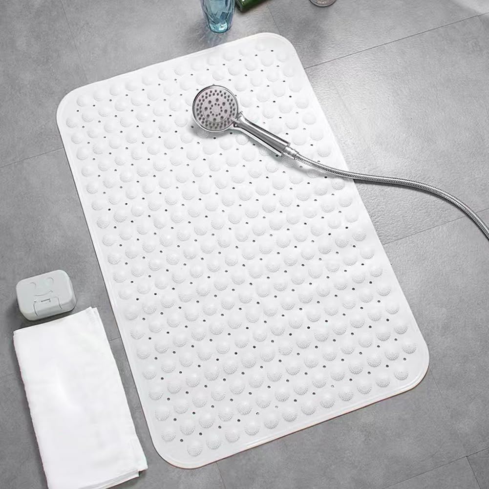 Non Slip Shower Bath Mats with Drain Holes and Suction Cups,Easy to Clean,Safety Bathtub Mats Ideal for Elderly and Children,Soft on Feet (white,35 * 65)