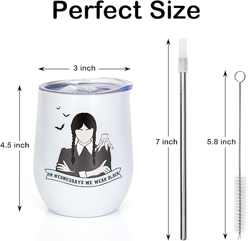 Miniatura 5 de PuGez Vaso de vino Wednesday Merchandise de 12 onzas, vaso de vino negro de acero inoxidable, regalos de mercancía de televisión del miércoles para