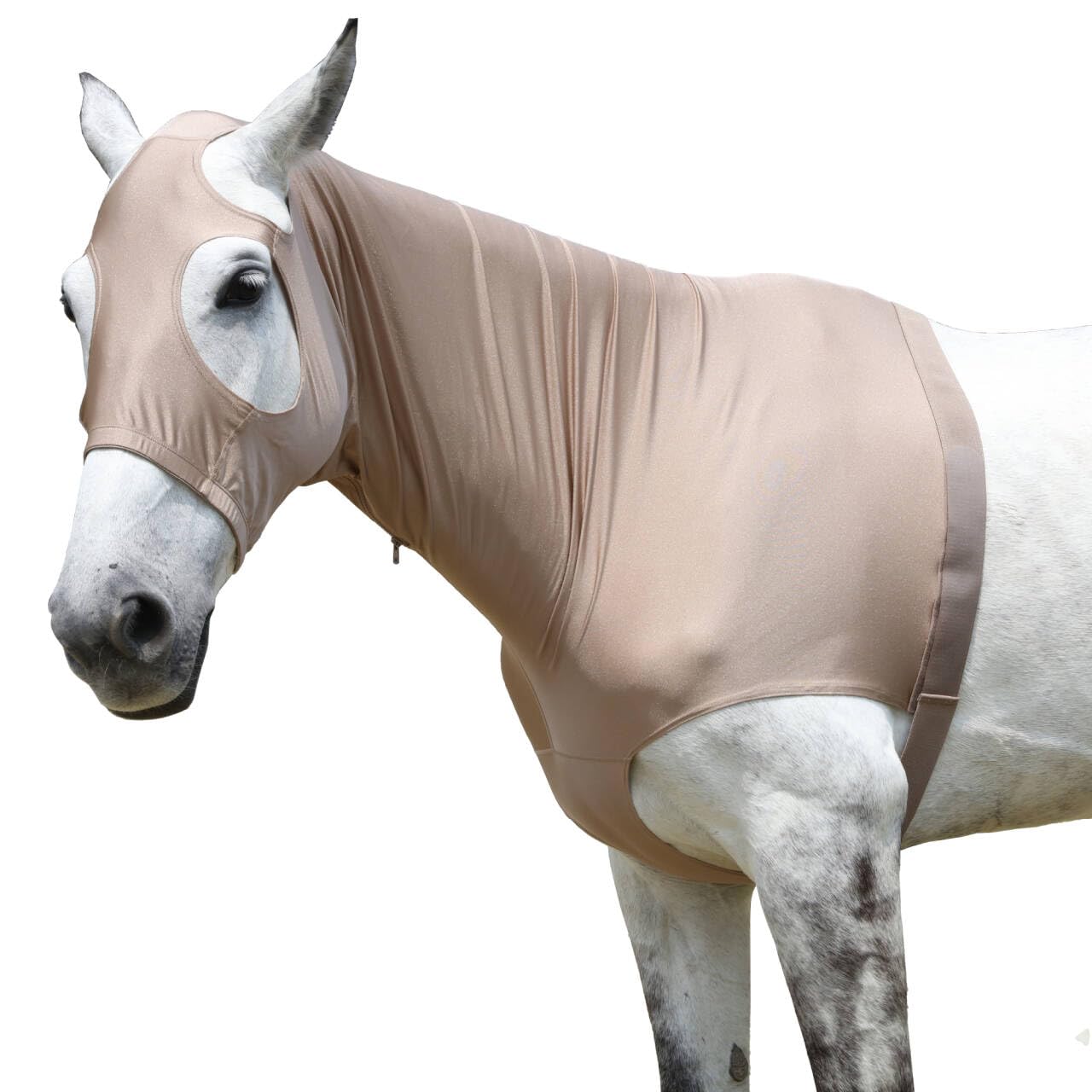 Horse Slinky Hood with Zipper, Stretchy Sleazy Hood Khaki XXL