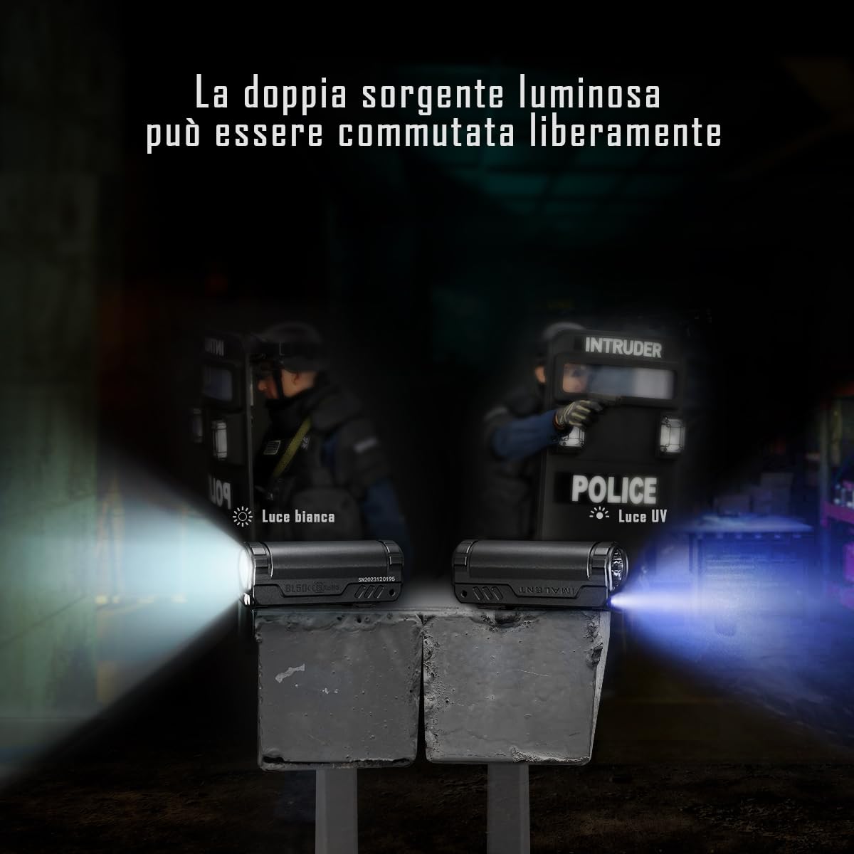 IMALENT BL50 Torcia EDC, 3600lm LED Mini Torcia Tattica, Luce Bianca e UV raggio ultravioletto, XHP50.3HI, Display OLED, Torcia Ricarica Type-C, IP68 per Escursioni Campeggio Emergenza (Blu scuro)
