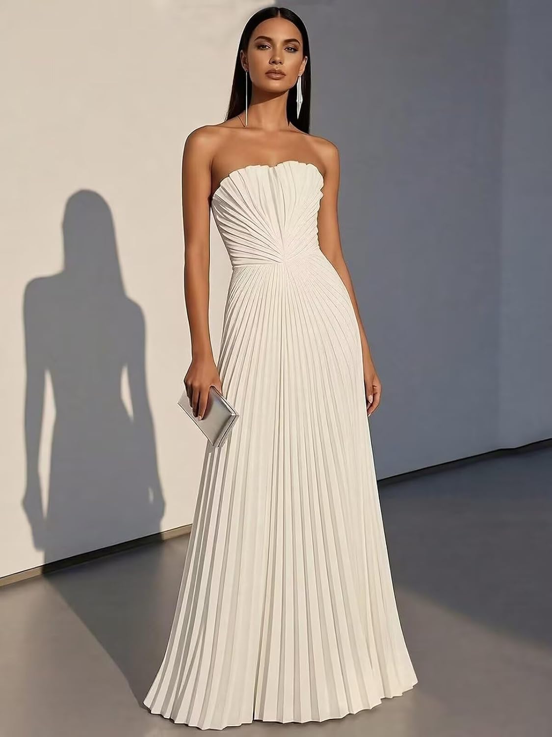 Strapless Pleated Prom Dresses Chiffon A Line Long Formal Wedding Guest Dress for Women 2026