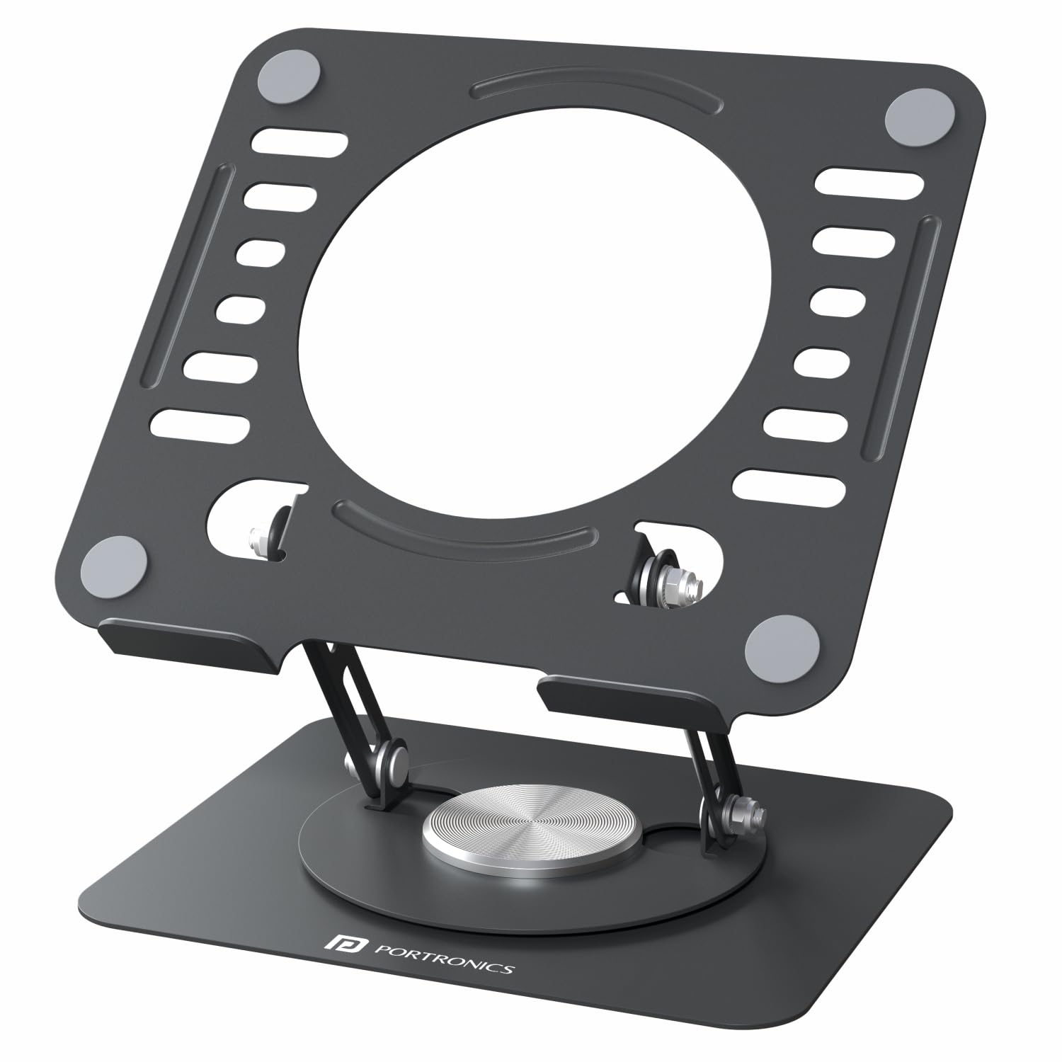 Portronics My Buddy K9 Lite, Height Adjustable Laptop Stand with 360° Rotating Base, Carbon Steel Build, Anti-Slip Pads, Cooling Vent, Supports 15.6” Laptops, for Work from Home & Office Use (Black)