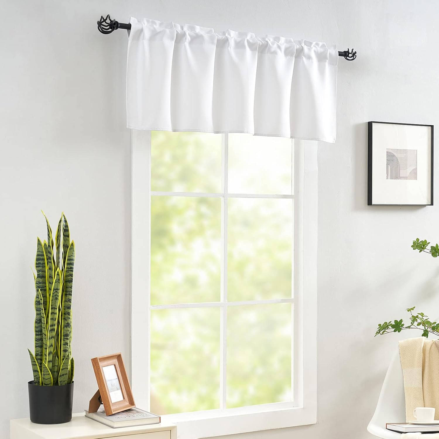 Luvyohmee White Valances for Windows - Window Valances for Living Room, Valance Curtains for Bedroom/Kitchen/Bathroom/Cafe/Basement/Laundry, 4 Panels Rod Pocket 52" x 18"