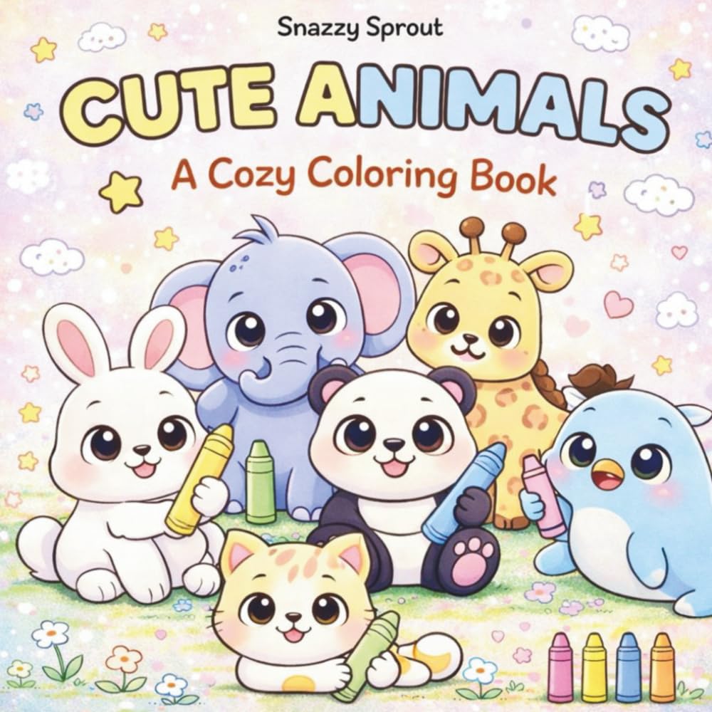 Cute & Funny Animals: A Bold and Easy Coloring Book for Toddlers and Kids Featuring Simple, Big, and Adorable Kawaii Animal Designs for Fun and Early Learning