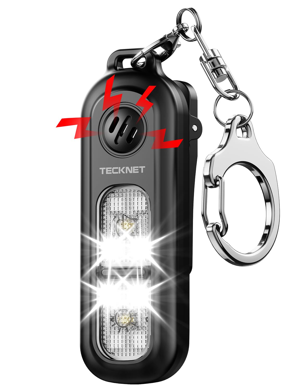 TECKNET Alarma Personal Defensa Personal 130 dB, Alarma Personal para Mujeres con Luz SOS Estroboscópica, Impermeable IPX4 Recargable, Alarma Sonora Fuerte para Niños y Ancianos, Negro Global Recycled Standard Global Recycled Standard Global Recycled Standard