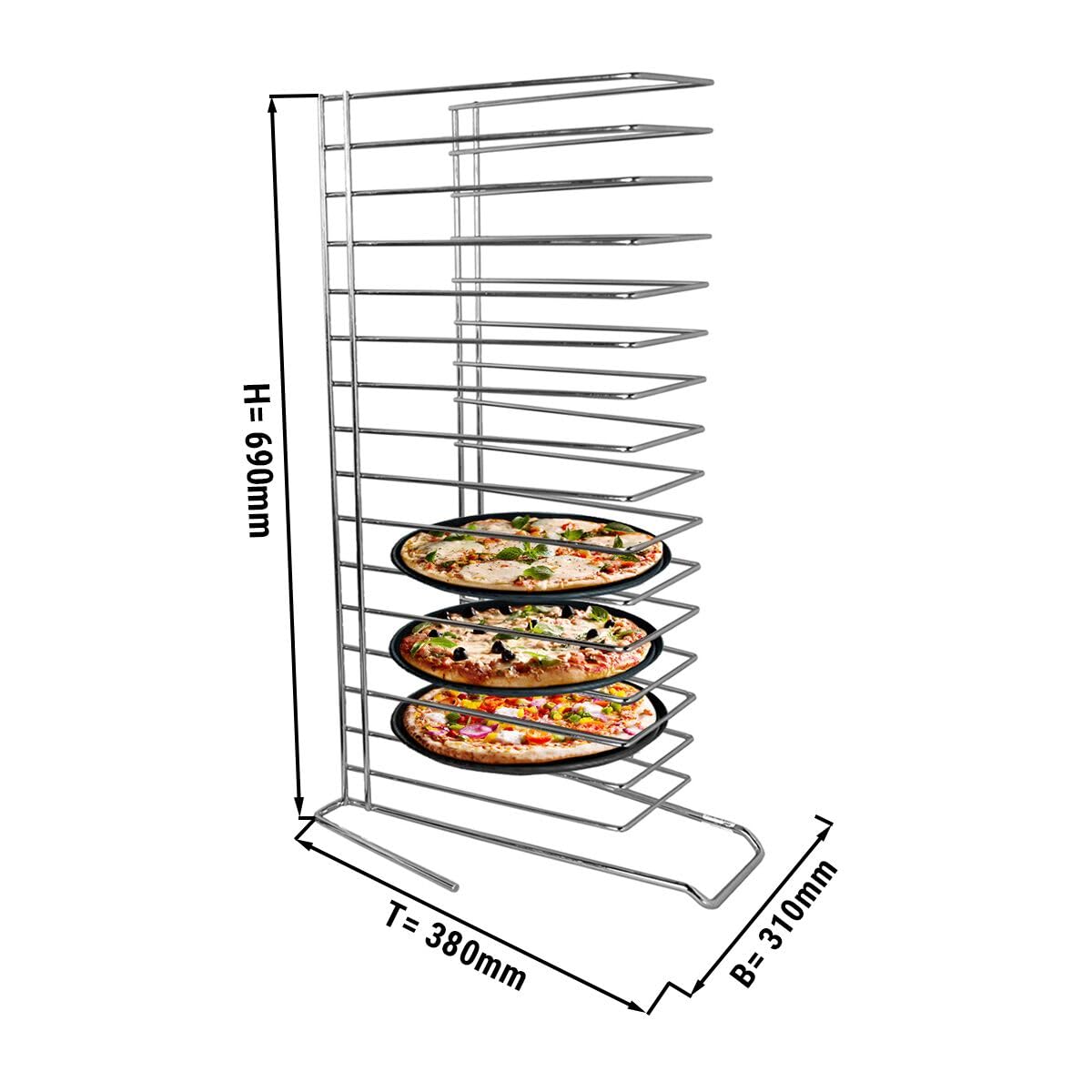 Pizzablechhalter mit 15 Fächern | Robuste Edelstahlkonstruktion, sofort einsatzbereit, übersichtliche Lagerung, platzsparend, leicht zu reinigen