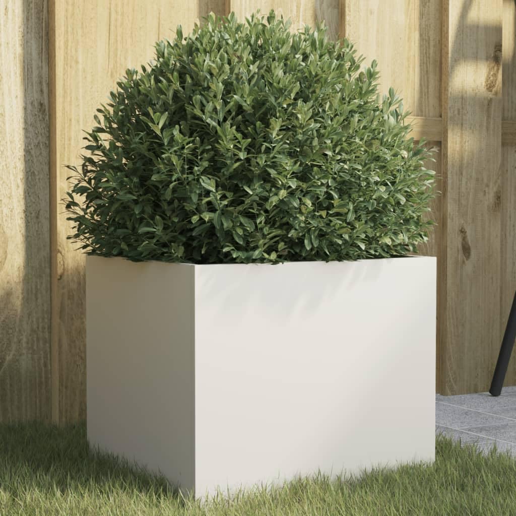 Jardinera blanca 32 x 30 x 29 cm de acero laminado en frío, jardinera con rejilla para jardín, jardinera de exterior, jardinera balcón