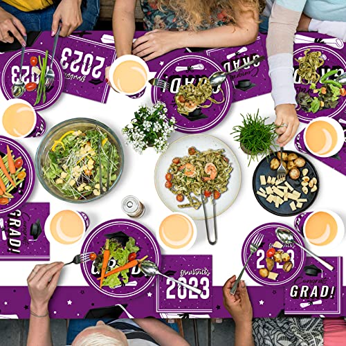 Dylives Graduation Plates And Napkins Set, Purple Graduation Decorations Class Of 2023 Grad Congrats Party Supplies Disposable Tableware Grad Party Favors For College High School, Serves 50, 150 Pcs #TOP4