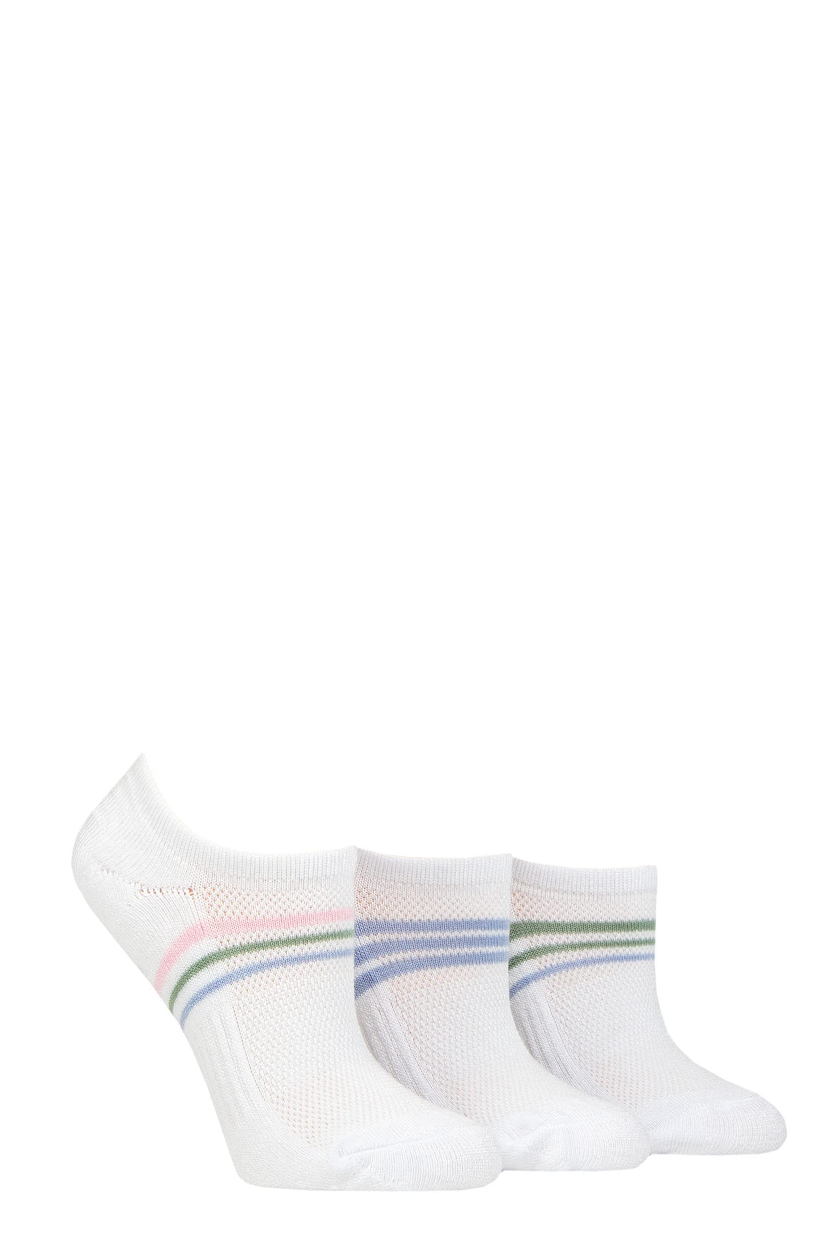 SockShop Ladies Half Cushioned Bamboo No Show Socks Pack of 3 White Stripe 4-8