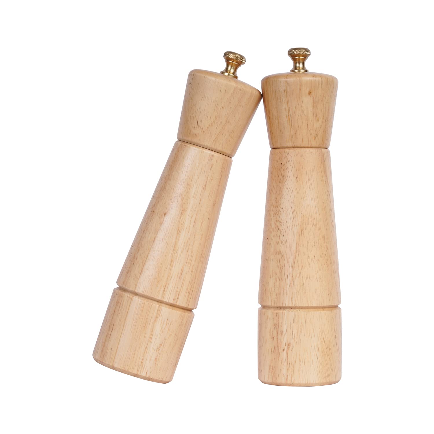 DeroTeno Salt and Pepper Grinder Set, Adjustable Ceramic & Stainless Steel Grinders, Rubber Wood, 22cm Height, 5.5cm Base Dia, Silver, Manual Operation