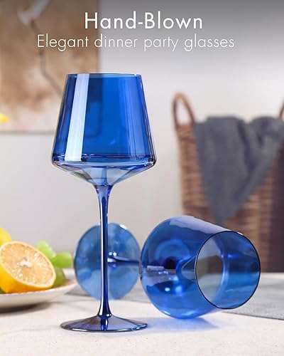 Miniatura 5 de Juego de 6 copas de vino azules, copas de vino de colores, regalo para ella, esposa, mamá amiga, copas de vino cuadradas, vasos altos de estilo