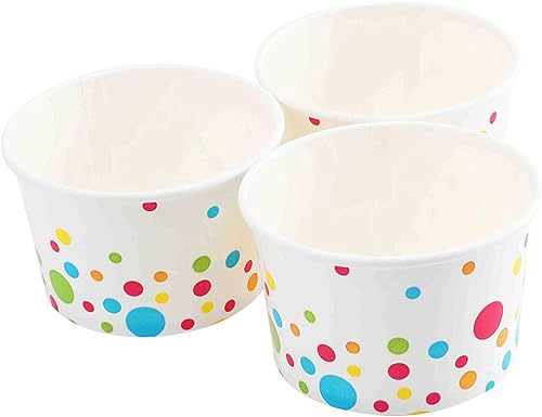 Miniatura 3 de GSM Brands Vasos de papel para helado (diseño de lunares), 100 unidades, cuencos desechables de postre de 8 onzas para alimentos calientes o fríos,