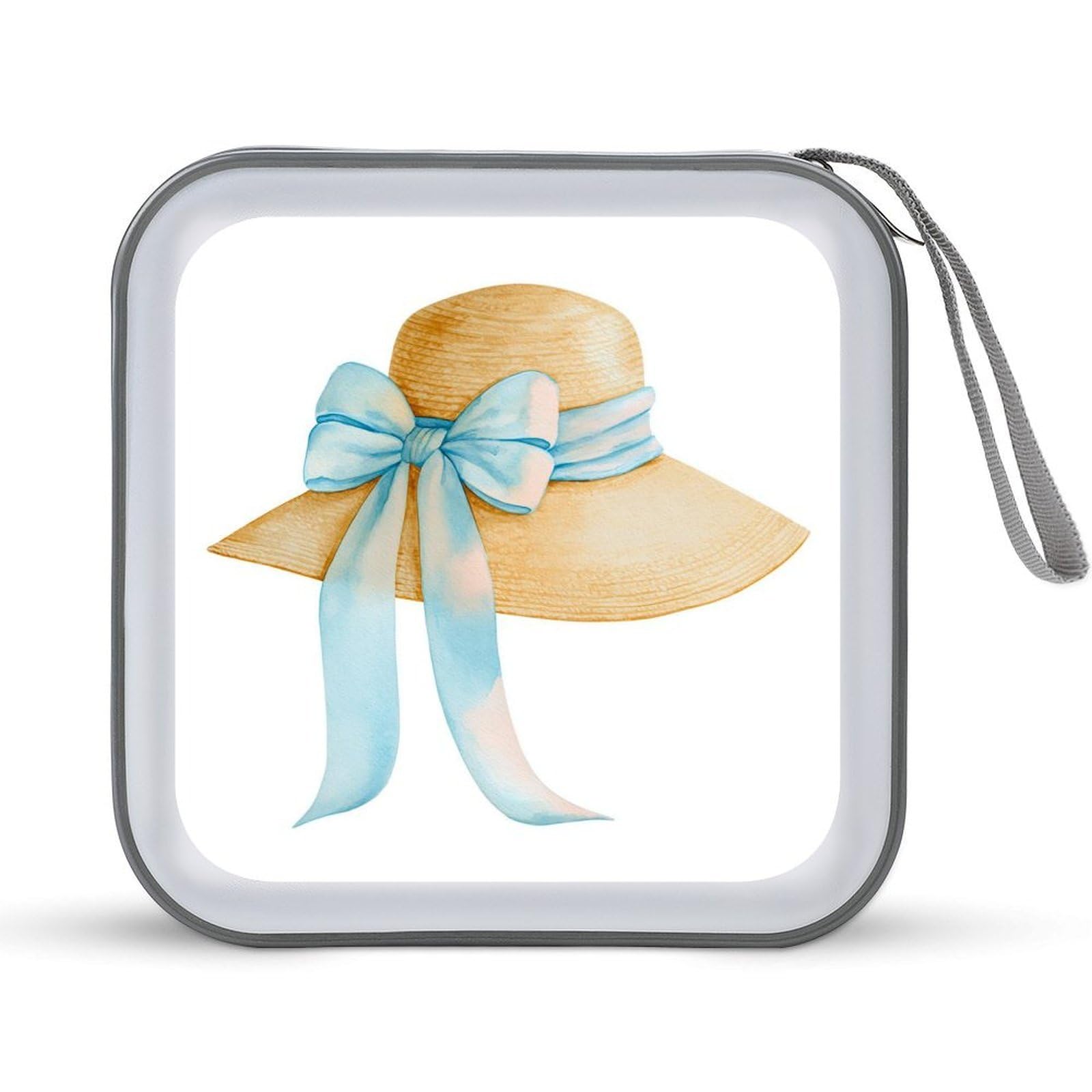 Jubonexis Elegant Straw Sun Hat with Soft Blue Ribbon CD Case DVD Storage Case Portable for Car Home Travel